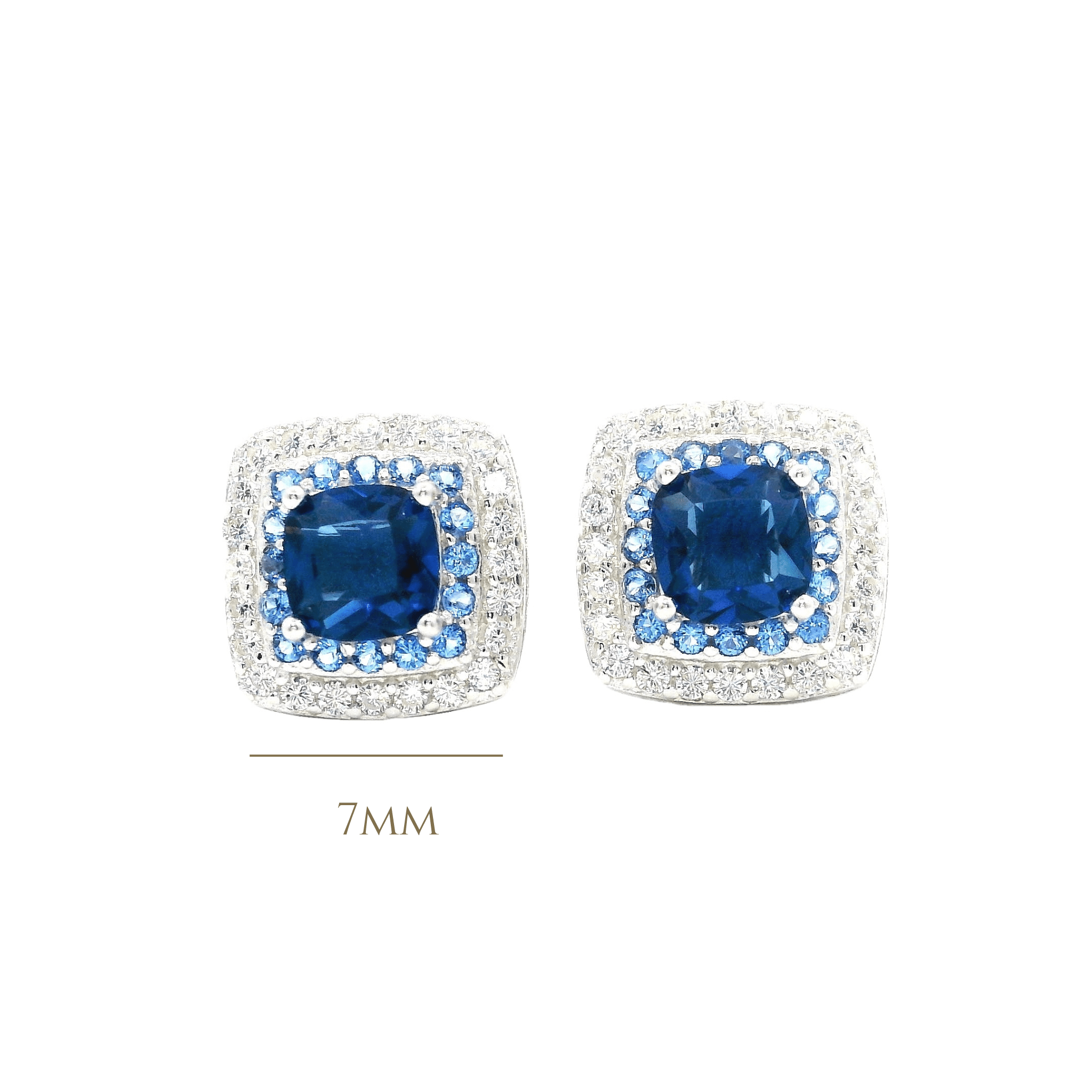 925SL SQUARE HALO CZ BLUE STUD EARRINGS - C'SANTOS