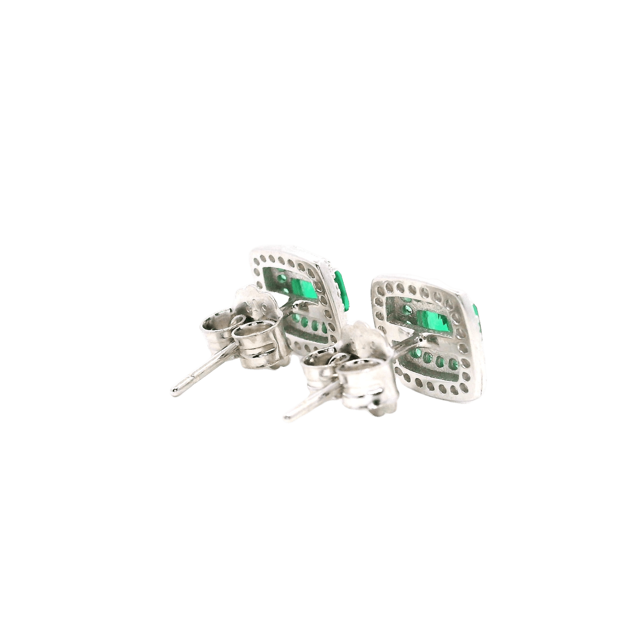 925SL SQUARE HALO CZ GREEN STUD EARRINGS - C'SANTOS