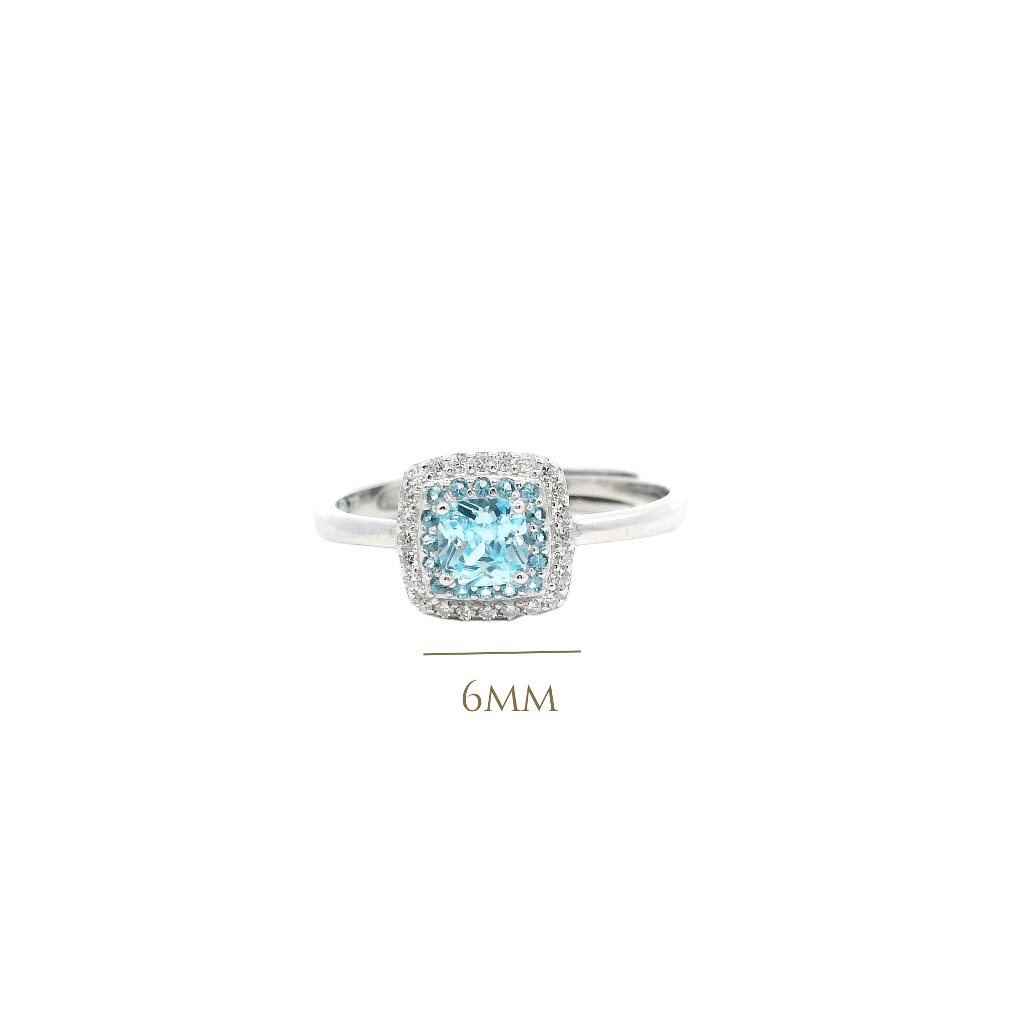 925SL SQUARE HALO CZ SKY BLUE ADJUSTABLE RING - C'SANTOS