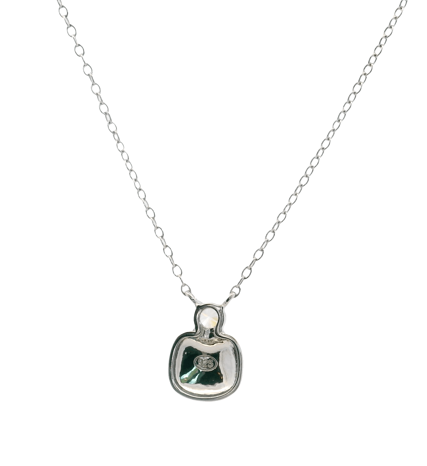 925SL SQUARE SMOOTH WITH CZ NECKLACE - C'SANTOS