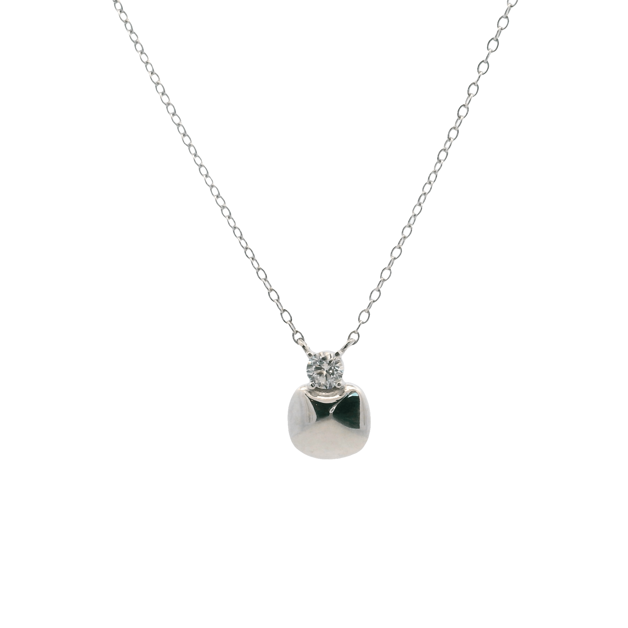 925SL SQUARE SMOOTH WITH CZ NECKLACE - C'SANTOS