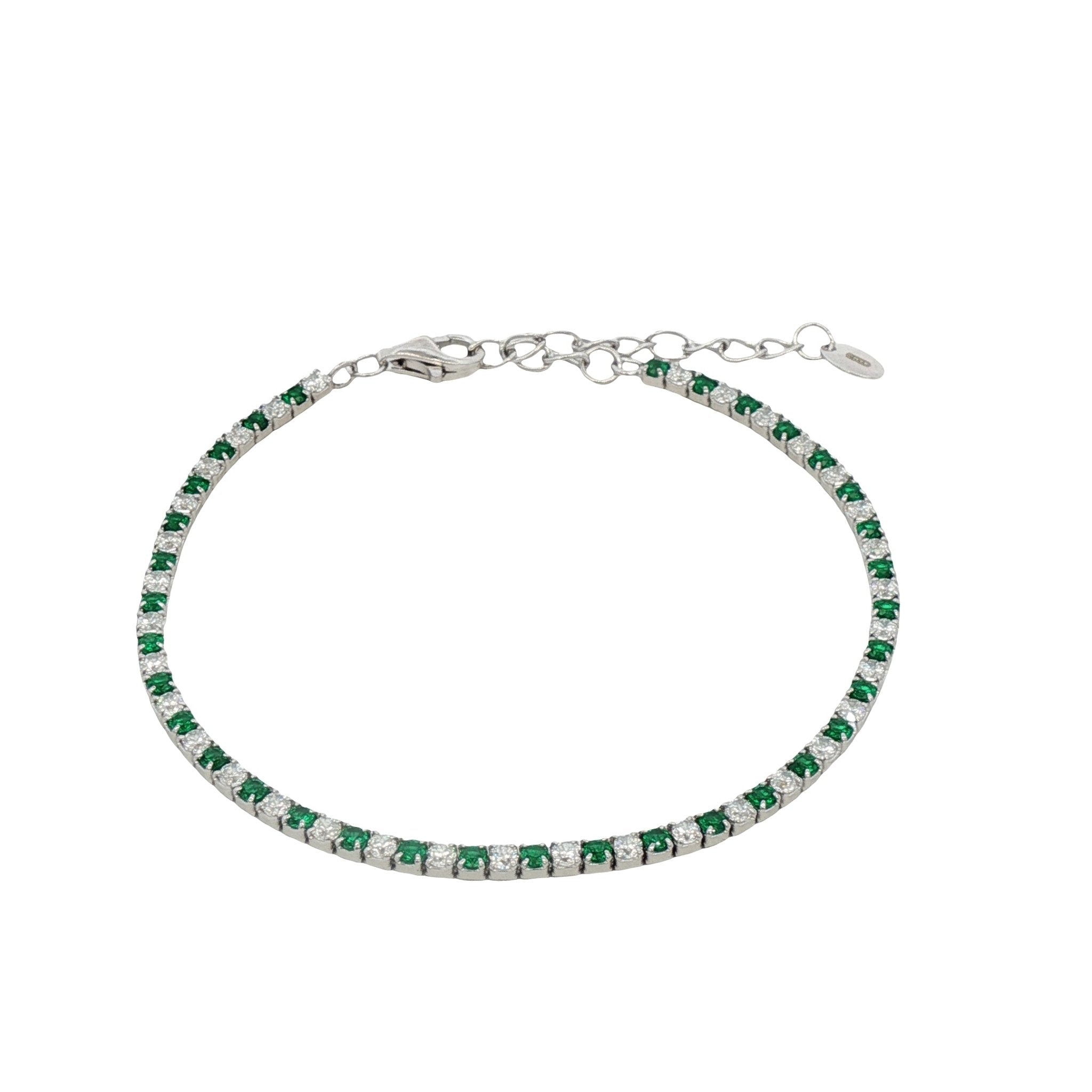 925SL TENNIS 1X1 WHITE AND GREEN CZ BRACELET - C'SANTOS