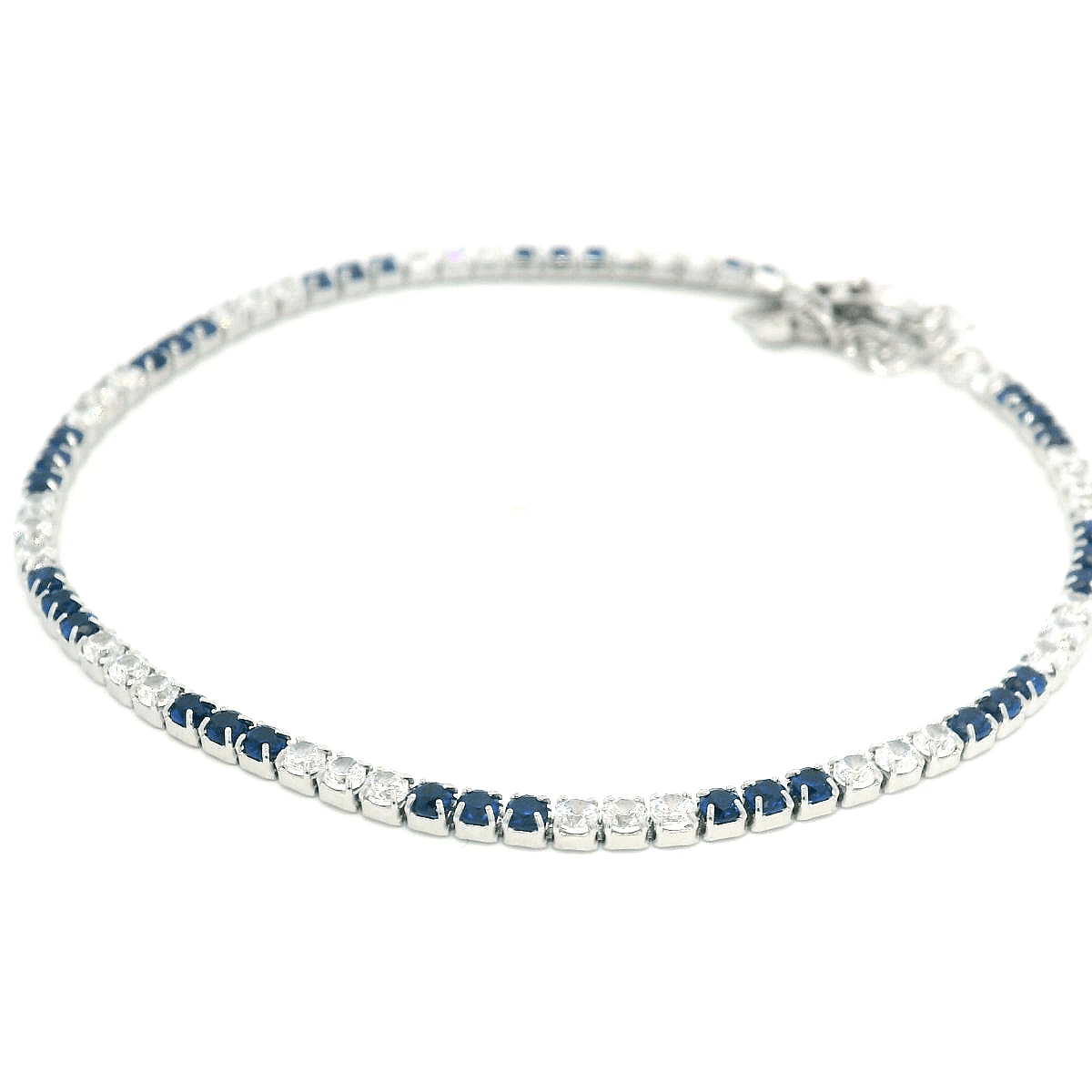 925SL TENNIS 3X3 CZ BLUE BRACELET - C'SANTOS