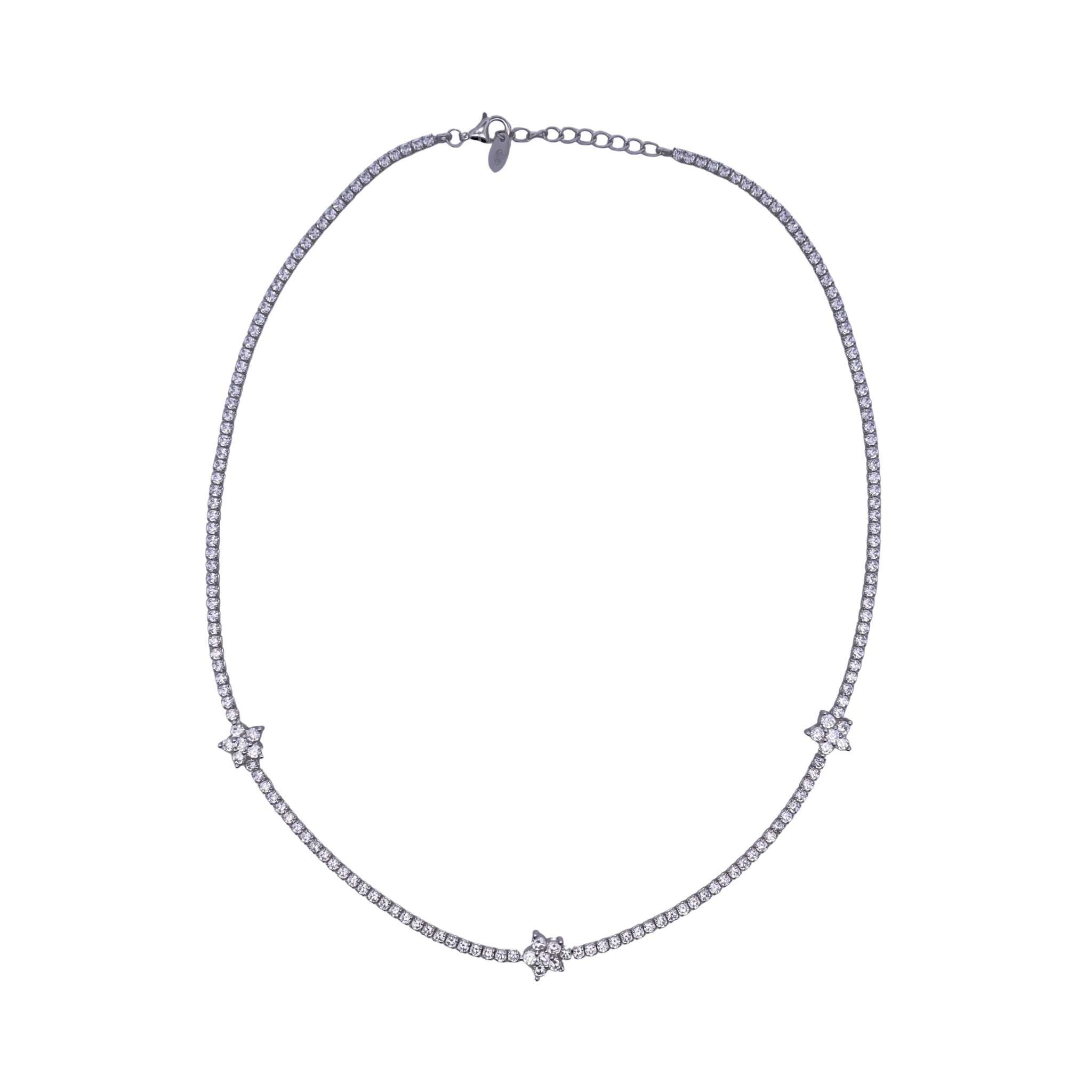 925SL TENNIS TRIPLE FLOWER CZ NECKLACE - C'SANTOS