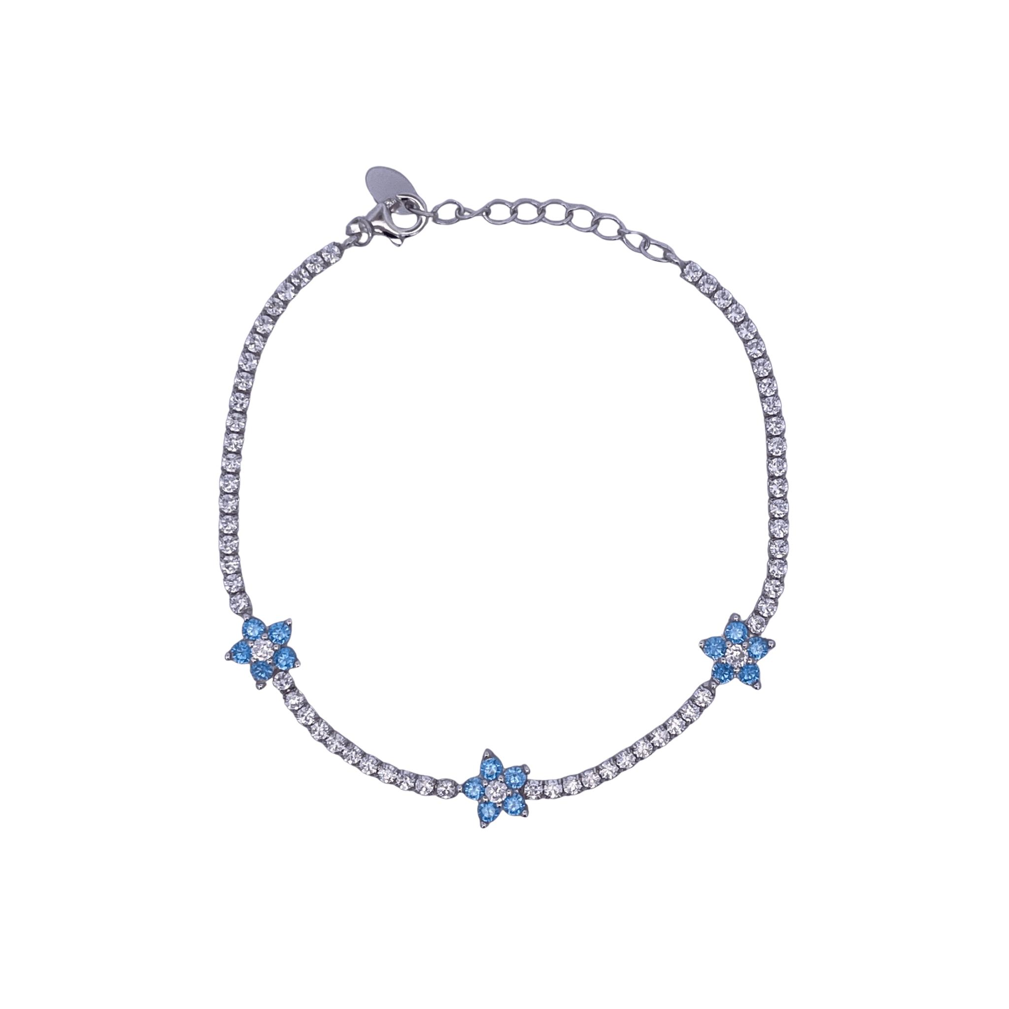 925SL TENNIS TRIPLE FLOWER CZ SKY BLUE BRACELET - C'SANTOS