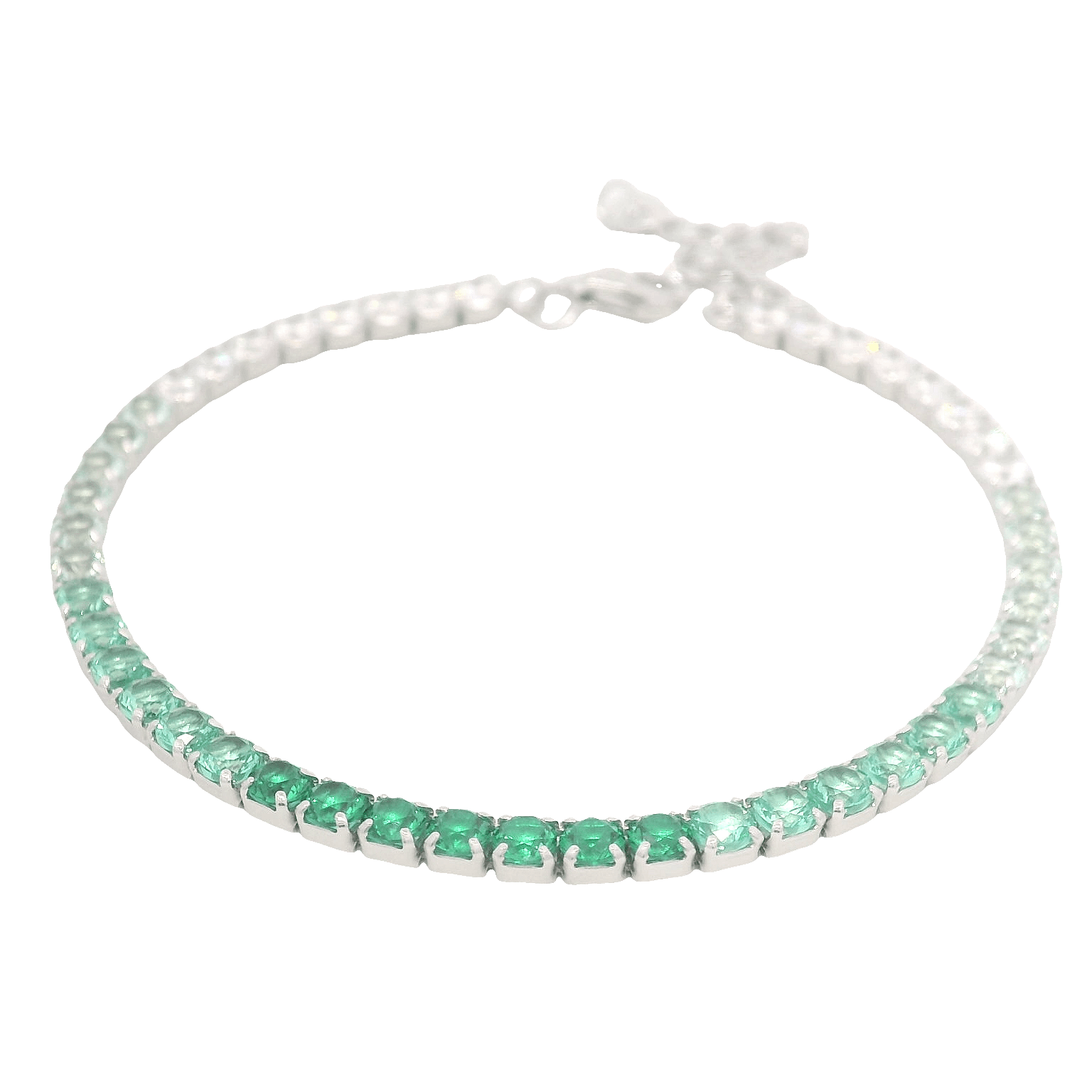 925SL TENNIS WHITE AND GREEN CZ BRACELET - C'SANTOS