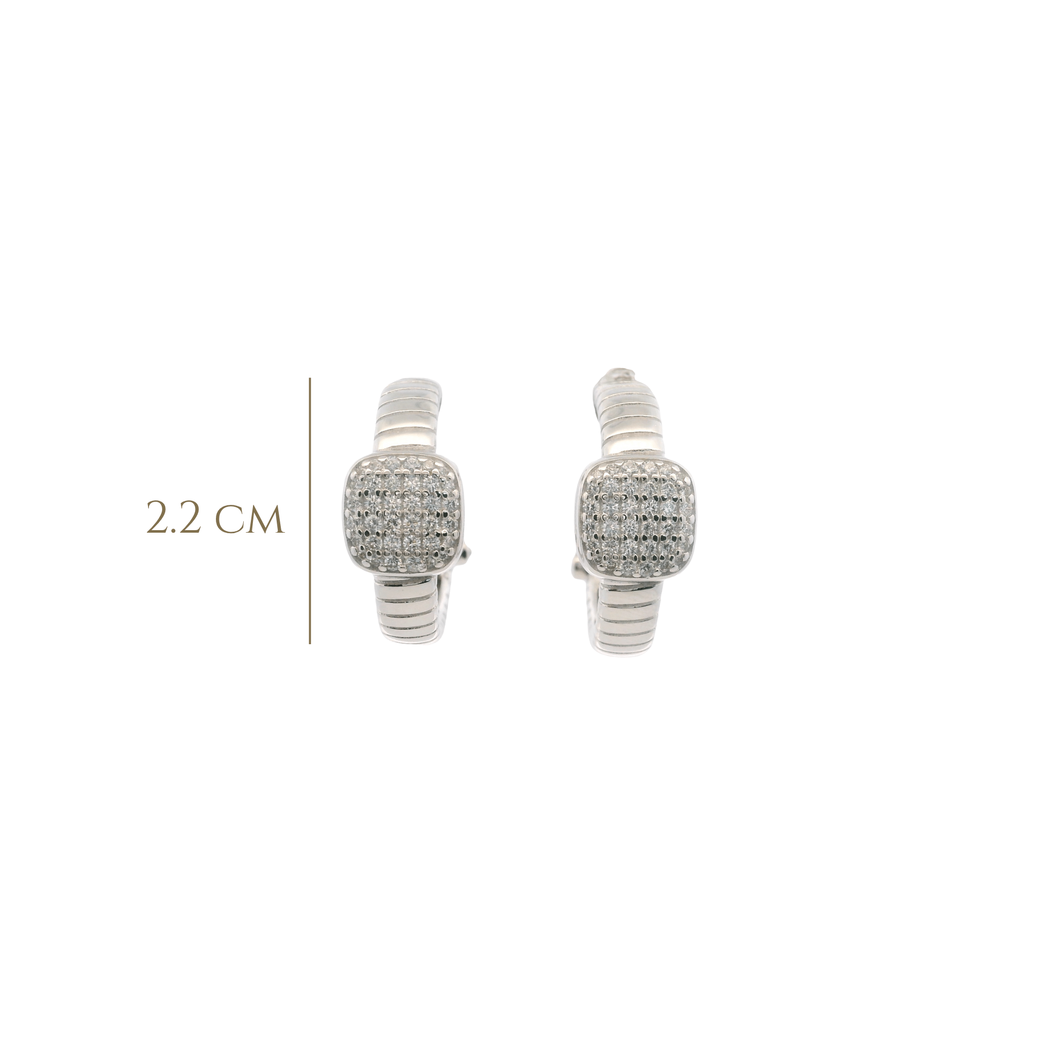 925SL TEXTURE CENTER SQUARE PAVE HOOPS - C'SANTOS