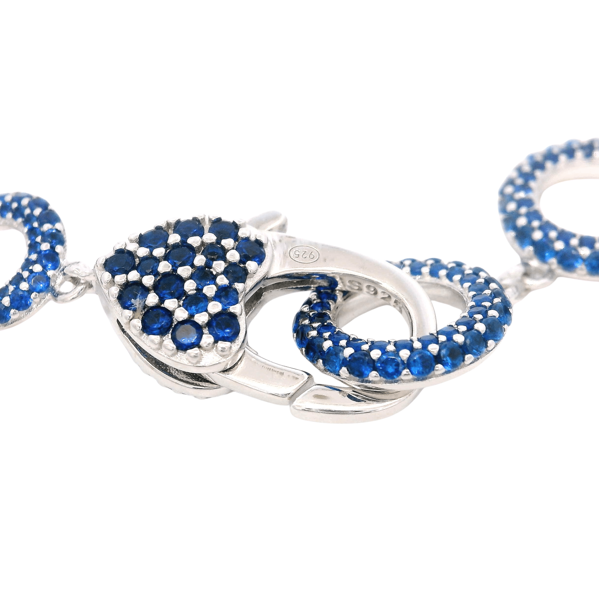 925SL TRIPLE CIRCLE CZ BLUE PAPERCLIP BRACELET - C'SANTOS