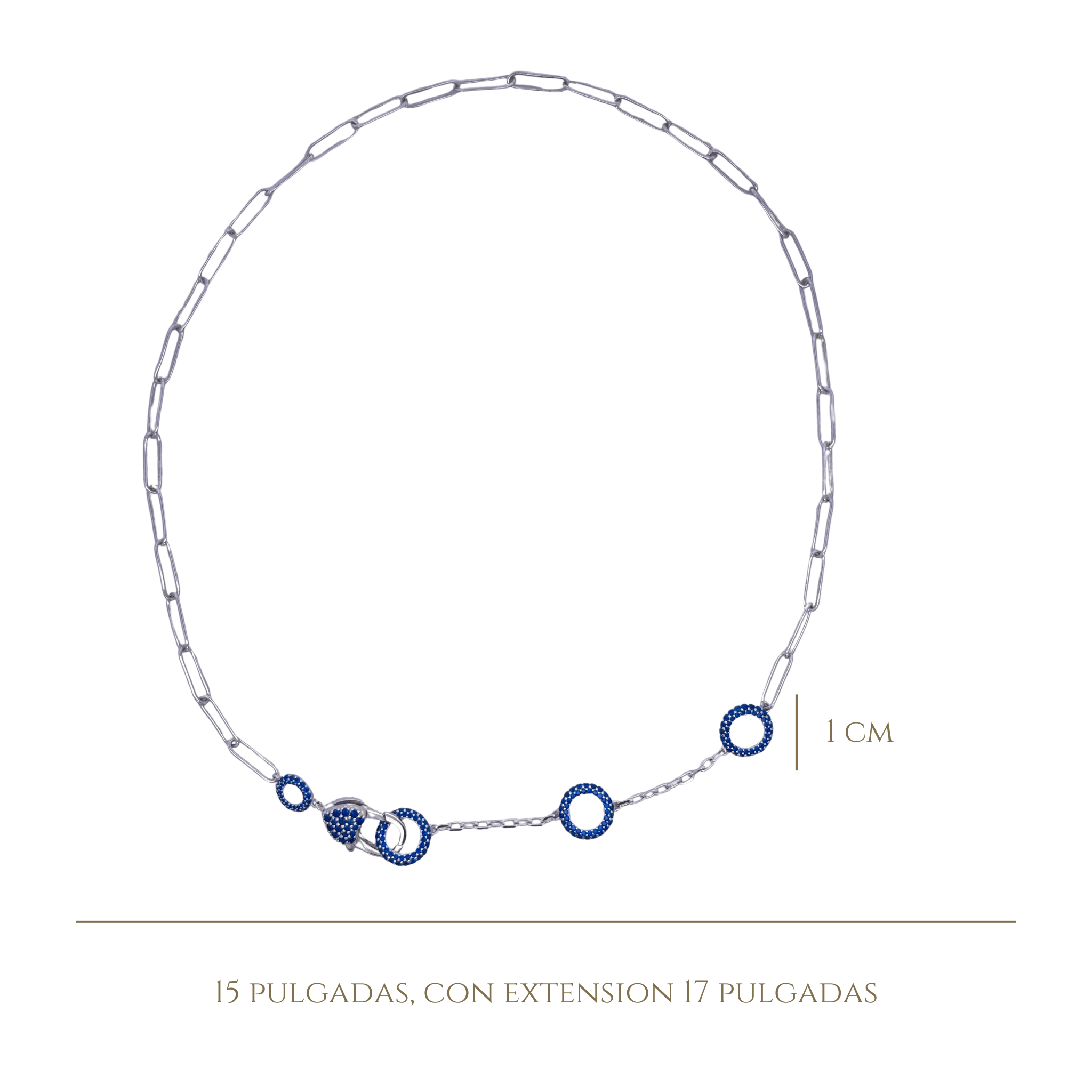 925SL TRIPLE CIRCLE CZ BLUE PAPERCLIP NECKLACE - C'SANTOS