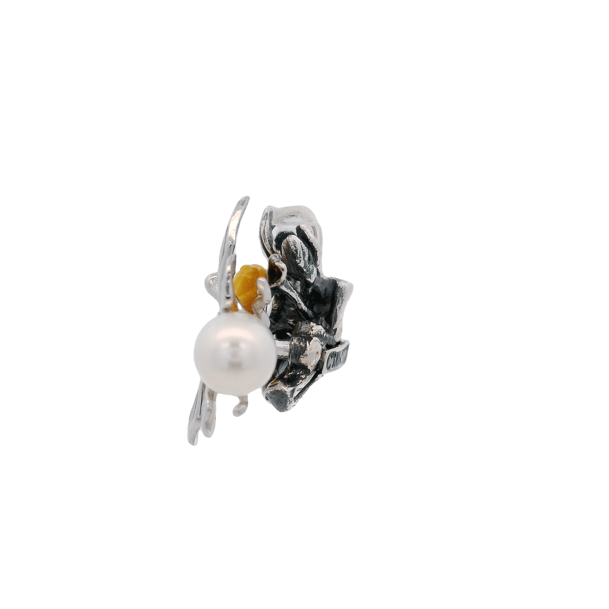 925SL TRIPLE FLOWER AND BEE PEARL PENDANT - C'SANTOS