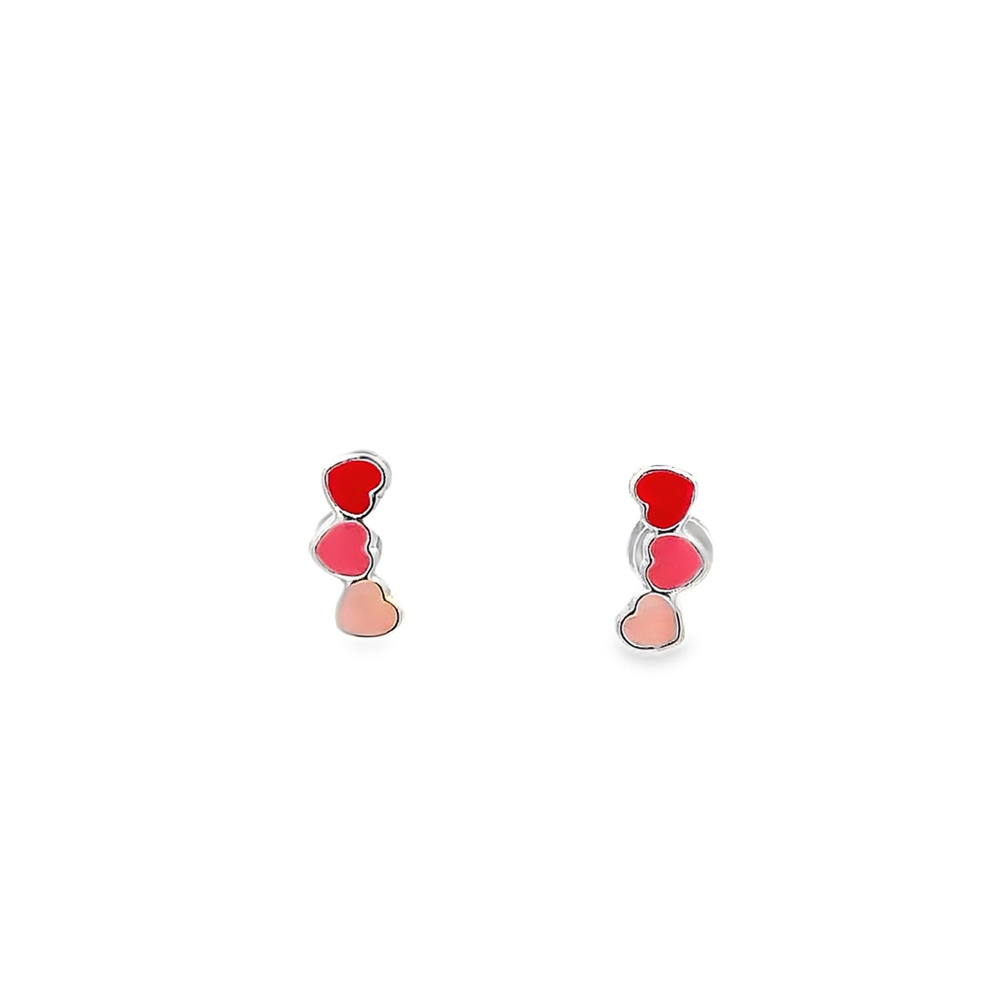 925SL TRIPLE HEART ENAMEL PINK STUD EARRINGS - C'SANTOS