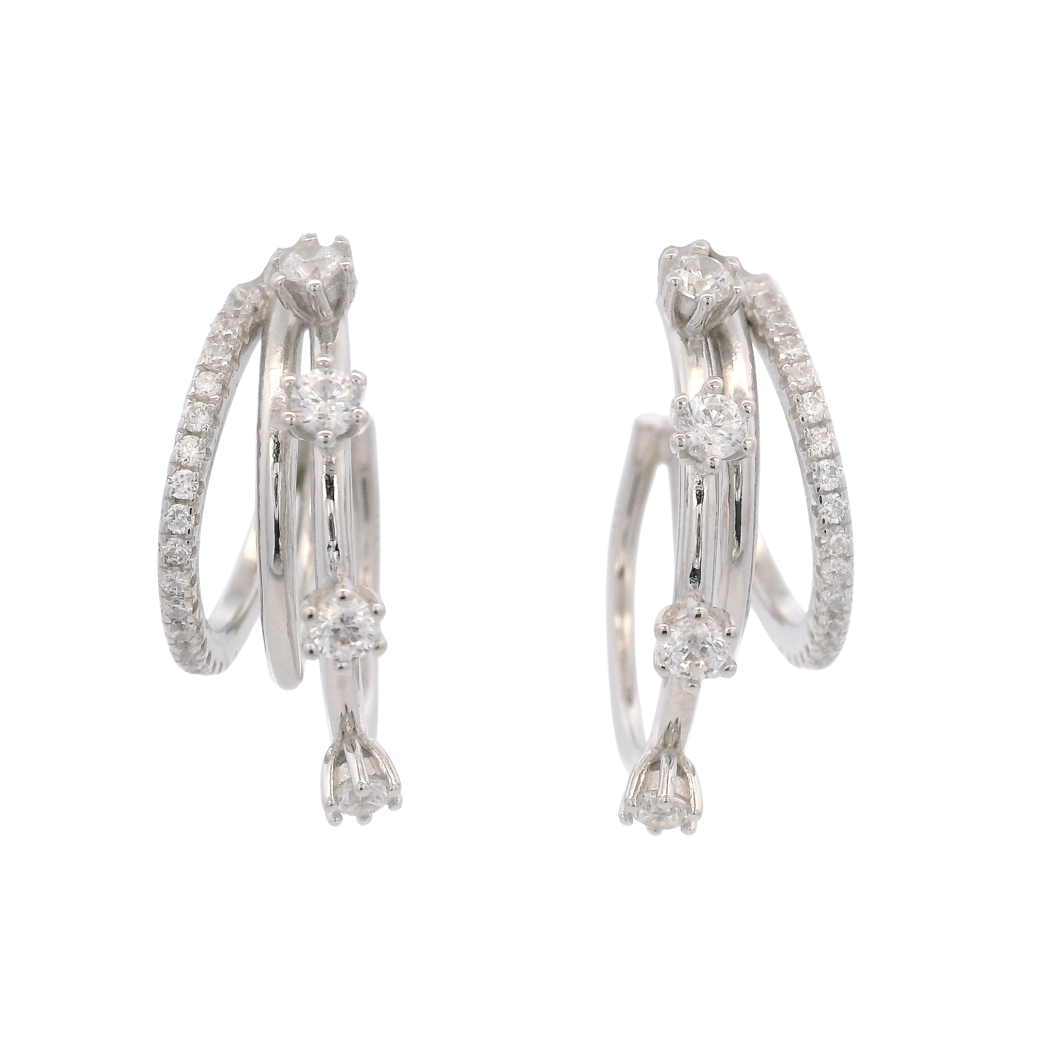 925SL TRIPLE ROW CZ HOOPS - C'SANTOS