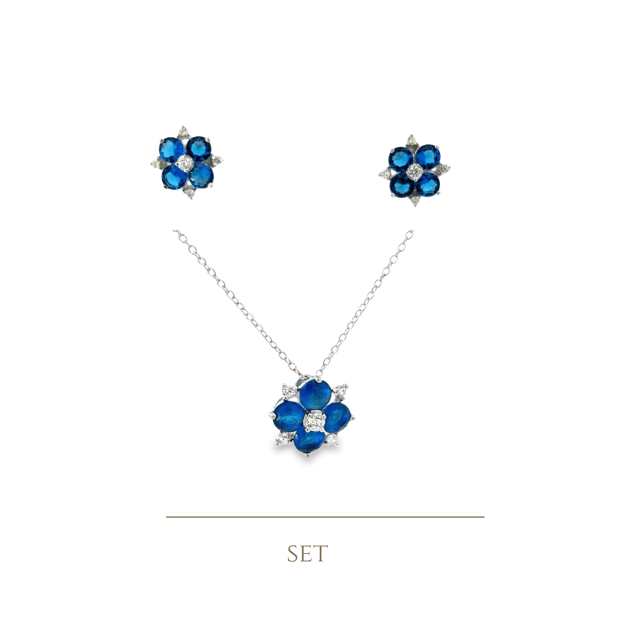 925SS 4 PETALS FLOWER BLUE SET - C'SANTOS