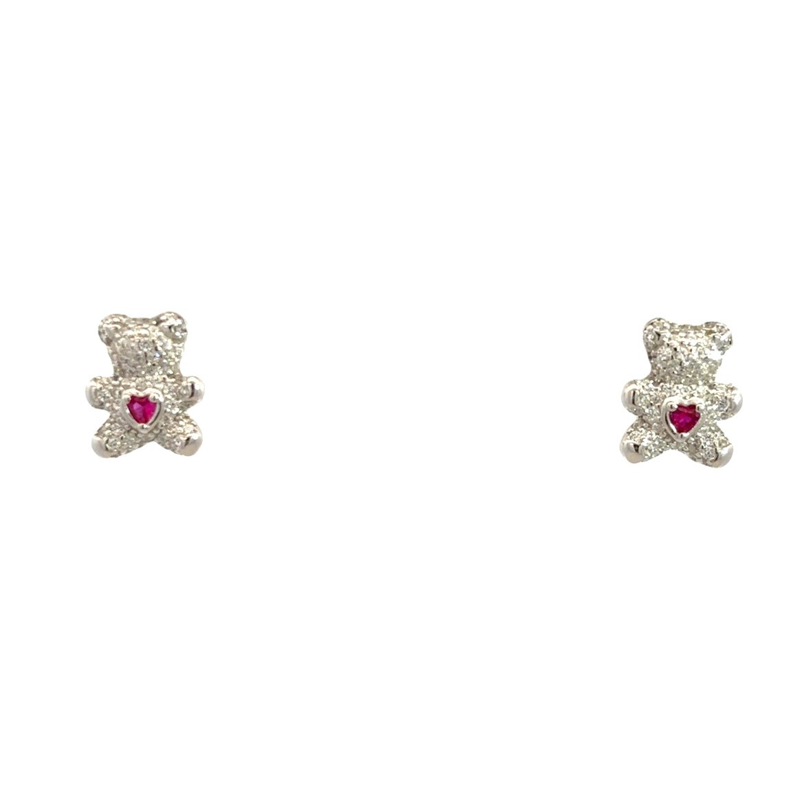 925SS BEAR WHITE HEART PINK CZ EARRINGS - C'SANTOS