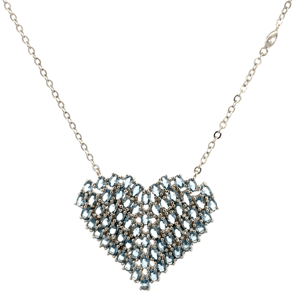 925SS BIG HEART BRISTONE SKY BLUE CZ NECKLACE - C'SANTOS