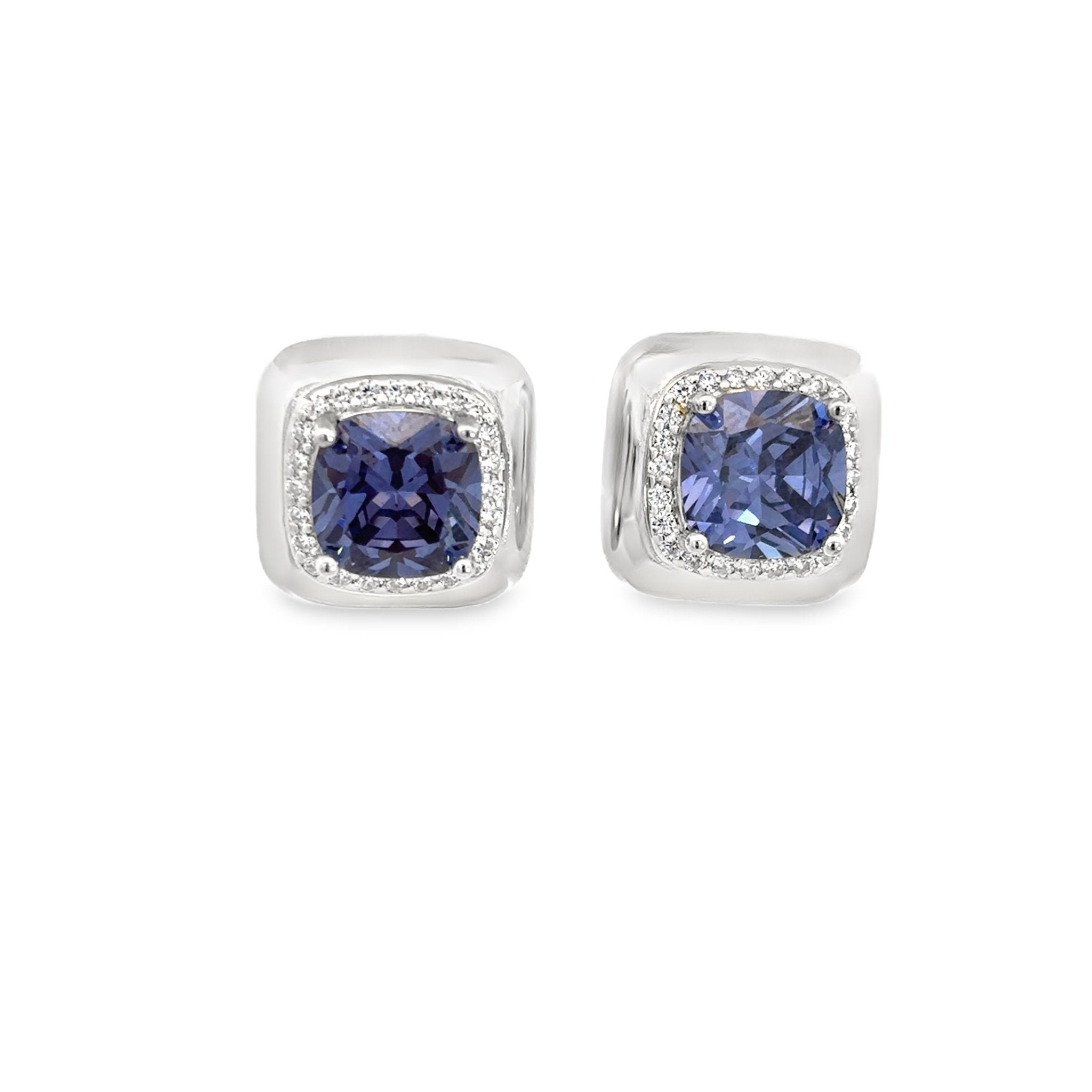 925SS BIG SQUARE BLUE CZ EARRINGS - C'SANTOS