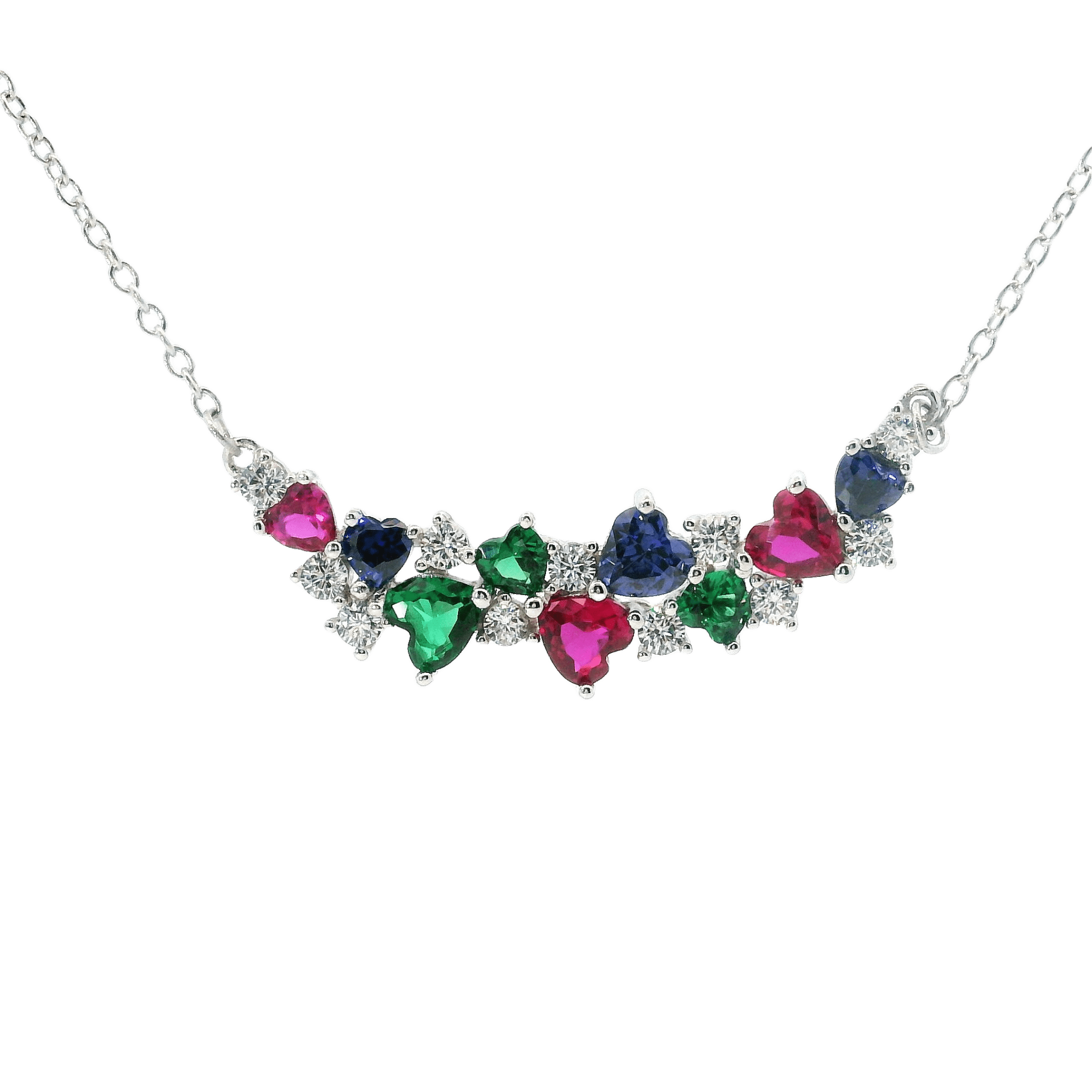925SS CLUSTER HEART MULTICOLOR CZ NECKLACE - C'SANTOS
