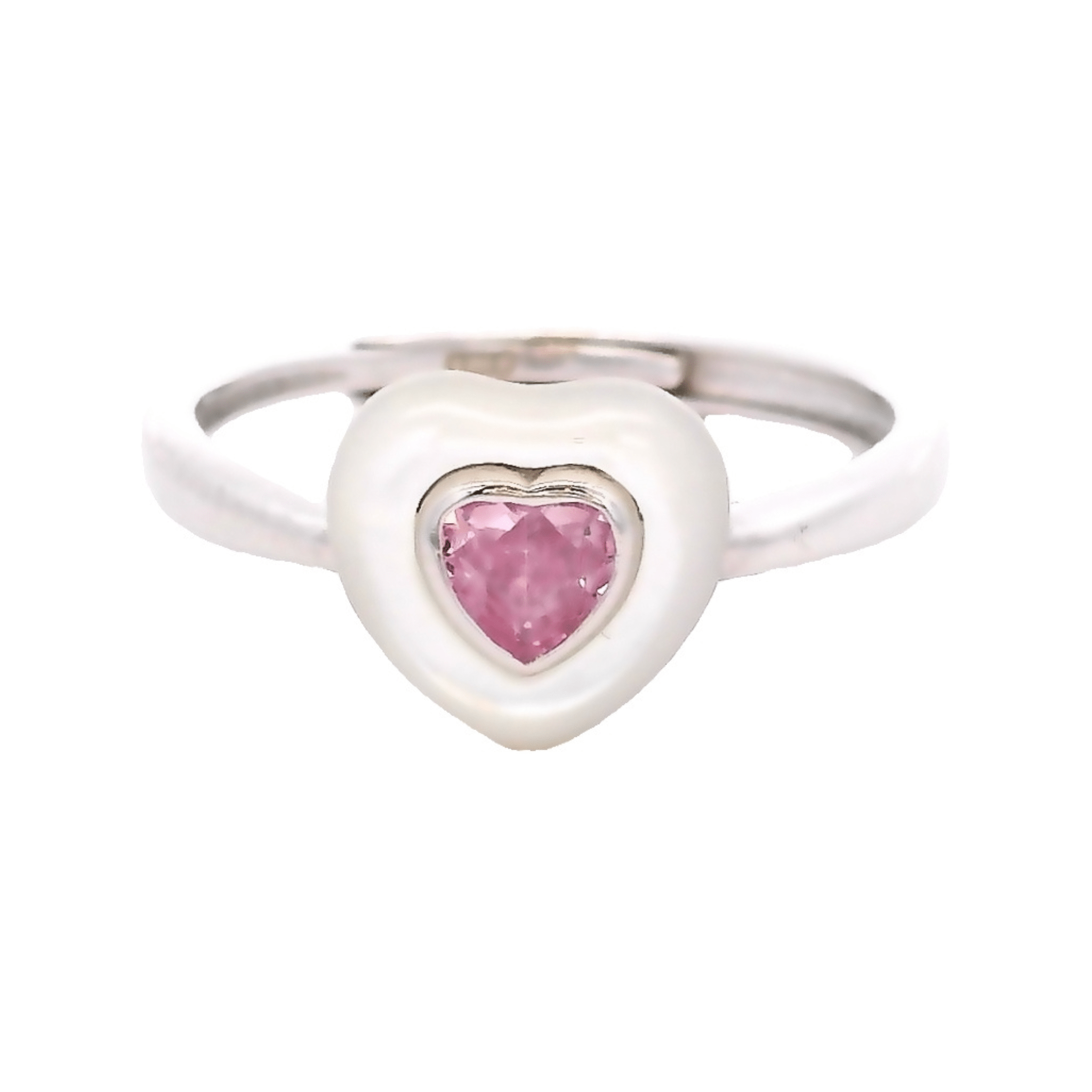 925SS HEART CZ PINK AND SHELL PEARL ADJUSTABLE RING - C'SANTOS