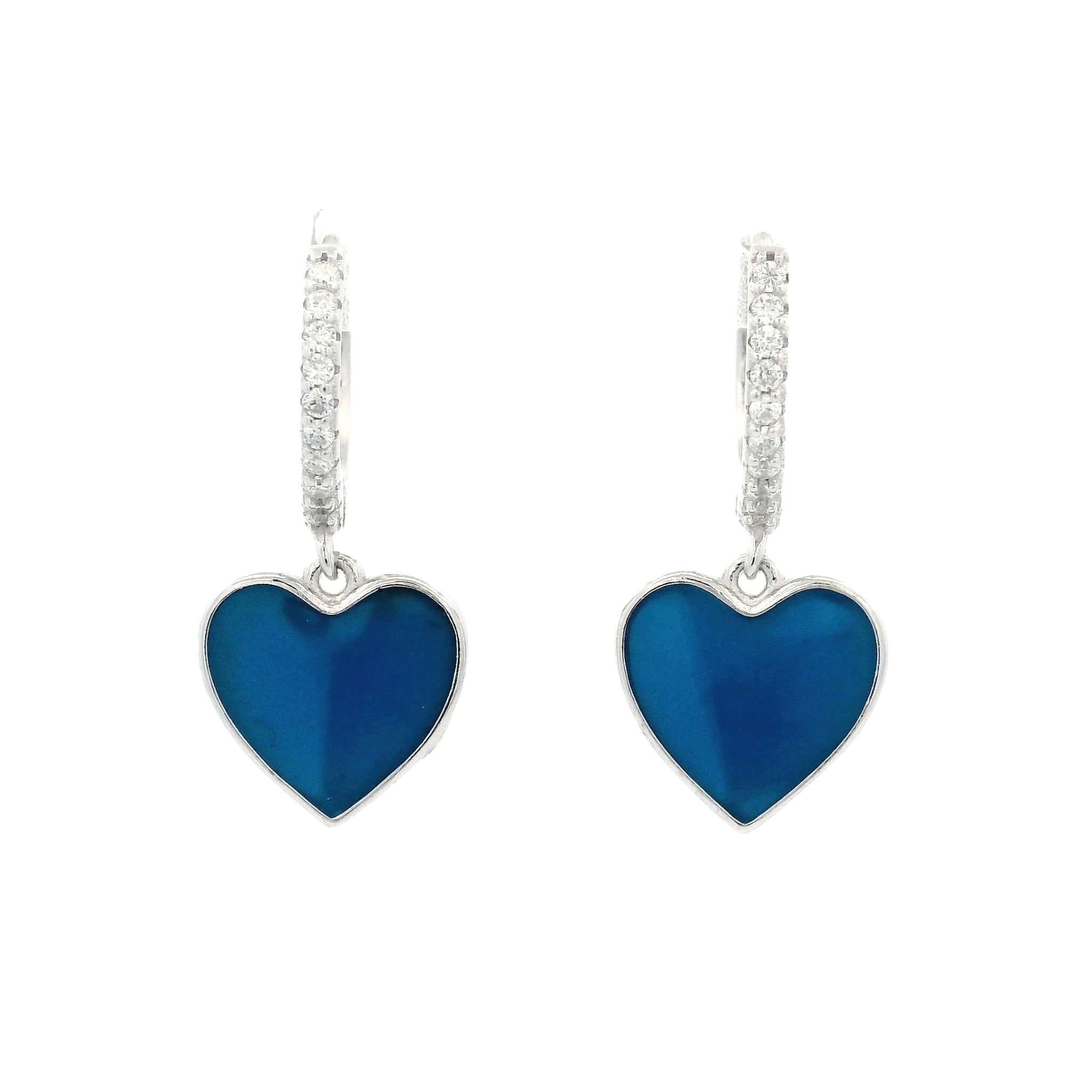 925SS HEART HANGING ENAMEL AQUA BLUE HUGGIES - C'SANTOS