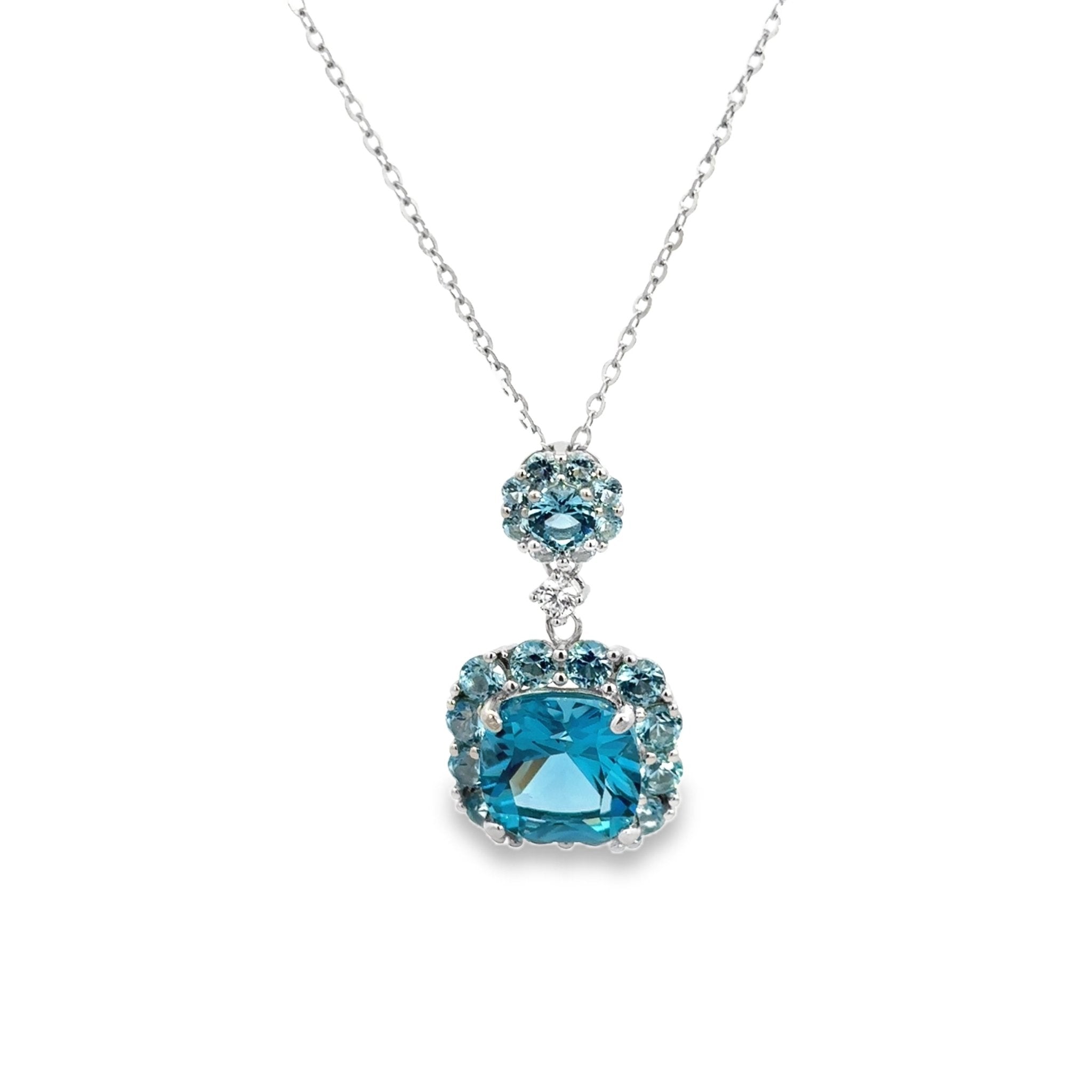 925SS MINI ROUND HANGING SQUARE SKY BLUE HALO CZ NECKLACE - C'SANTOS