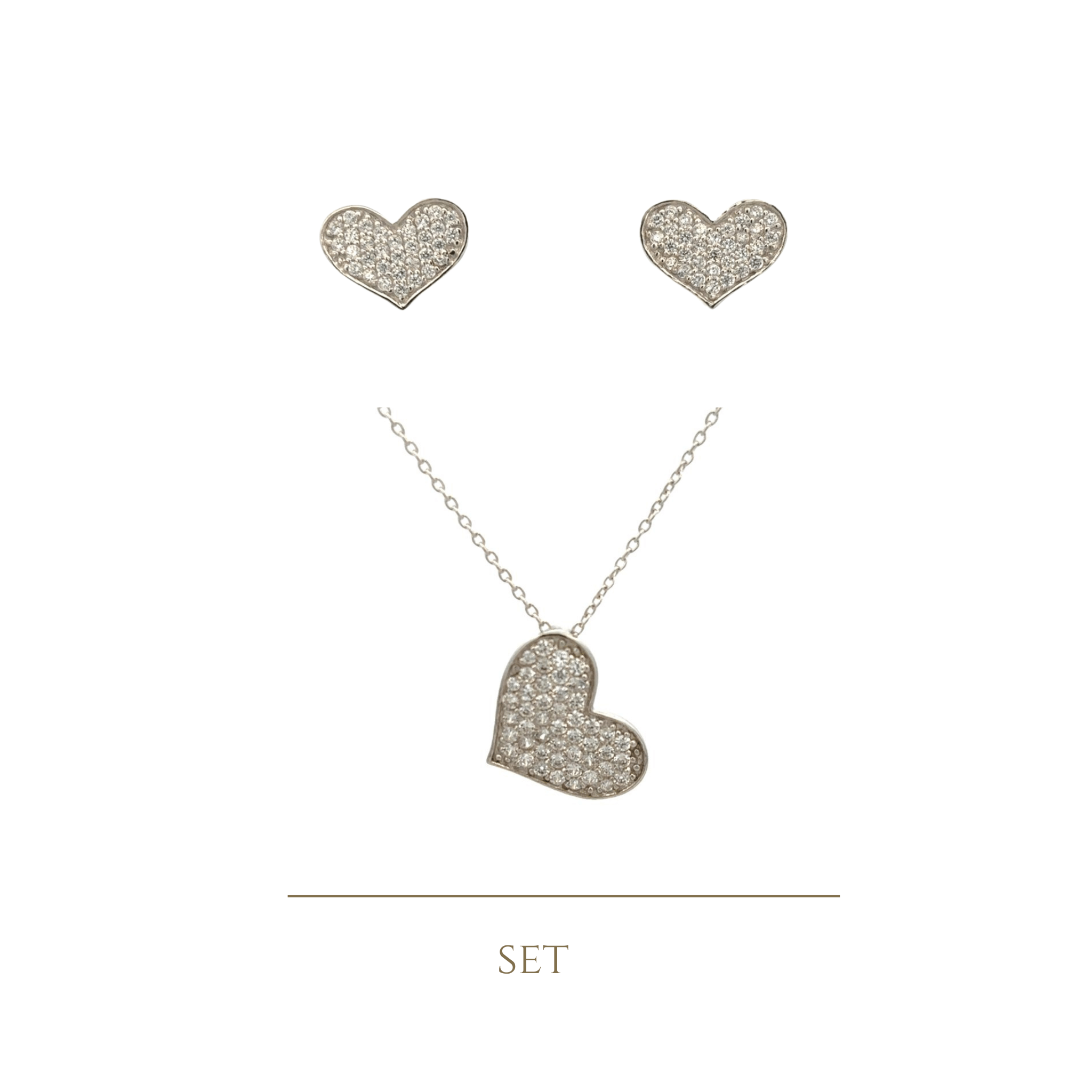 925SS PAVE HEART CZ SET - C'SANTOS