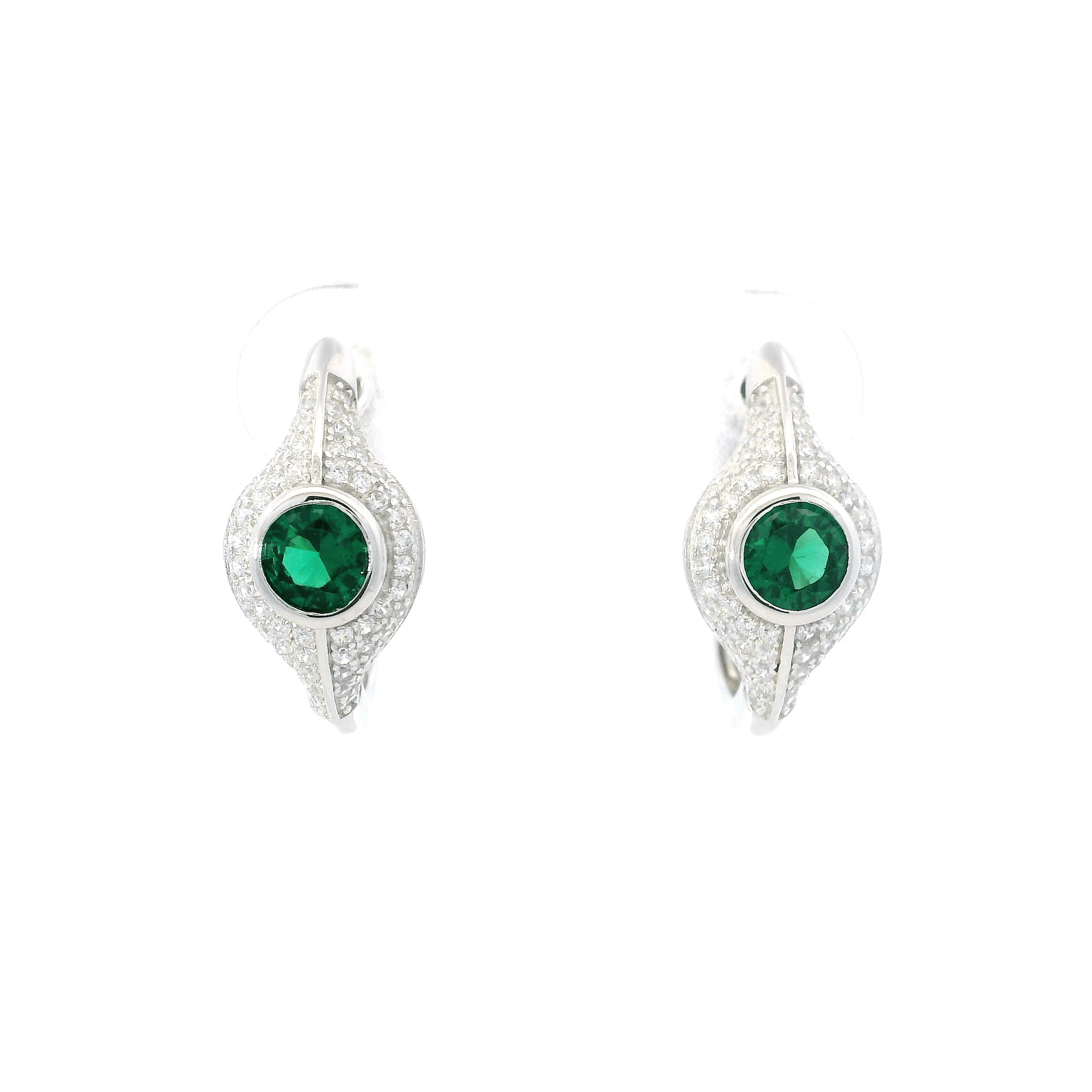 925SS ROUND SPINEL GREEN CZ EARRINGS - C'SANTOS
