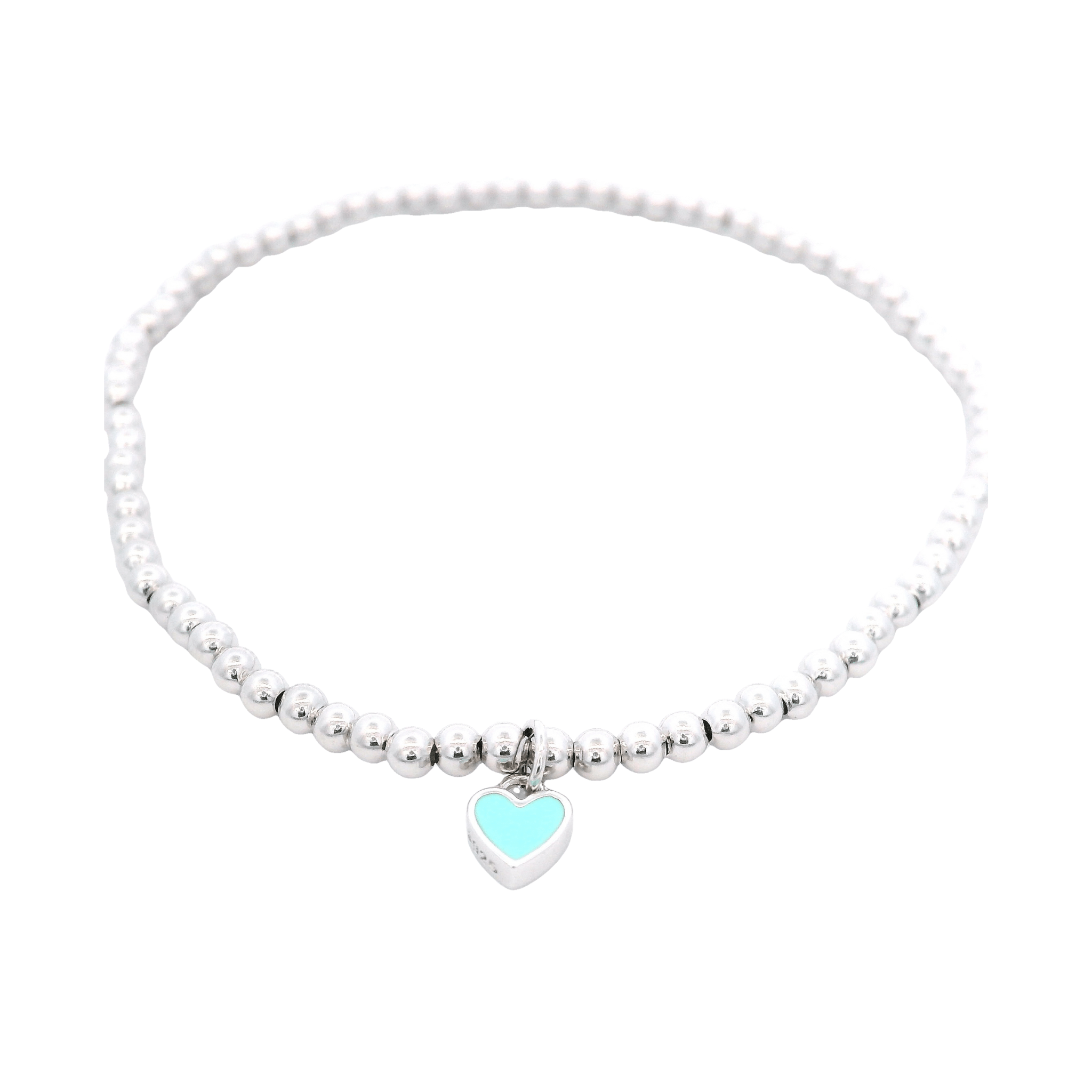 925SS SOLITARY HEART ENAMEL AQUA BEAND BRACELET - C'SANTOS