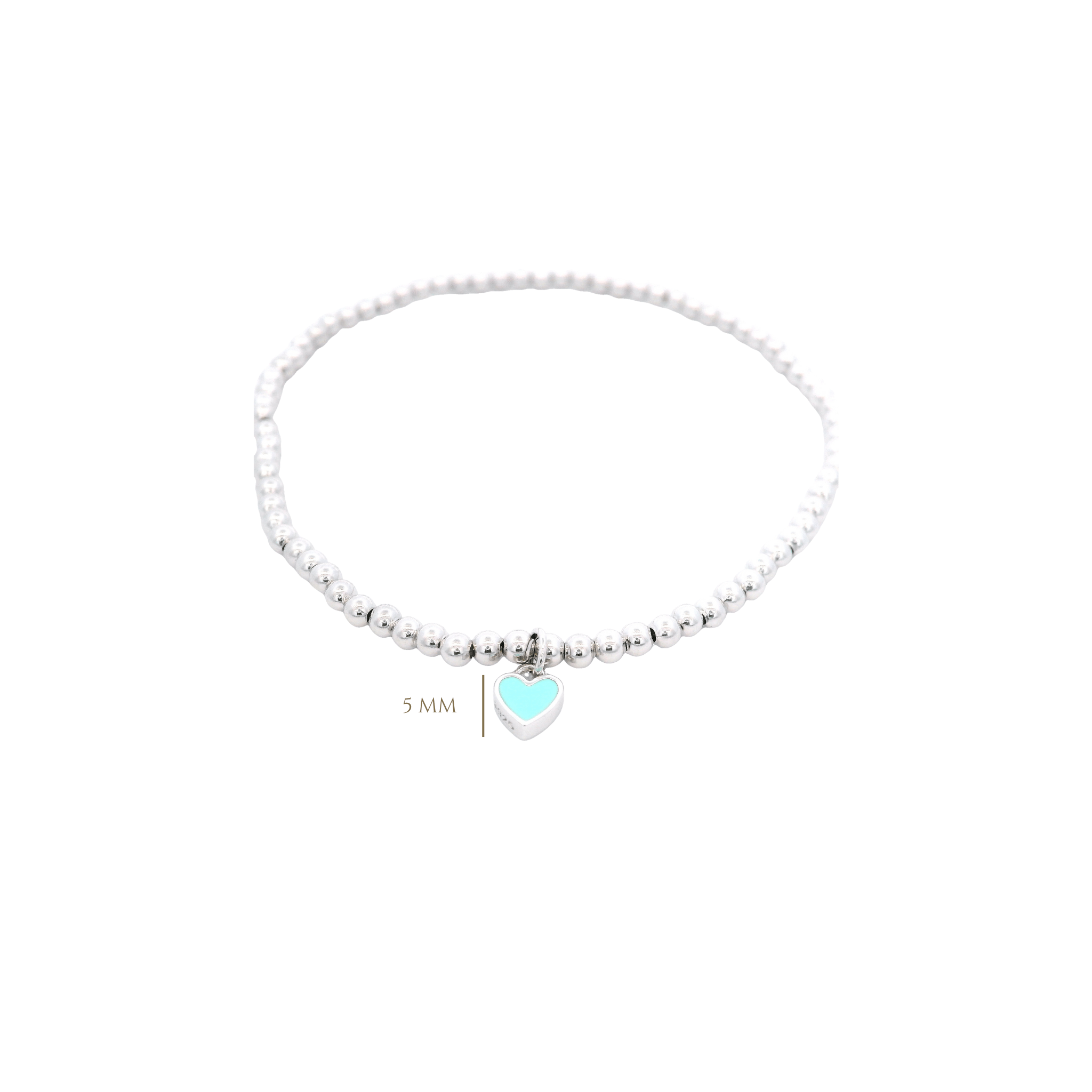 925SS SOLITARY HEART ENAMEL AQUA BEAND BRACELET - C'SANTOS