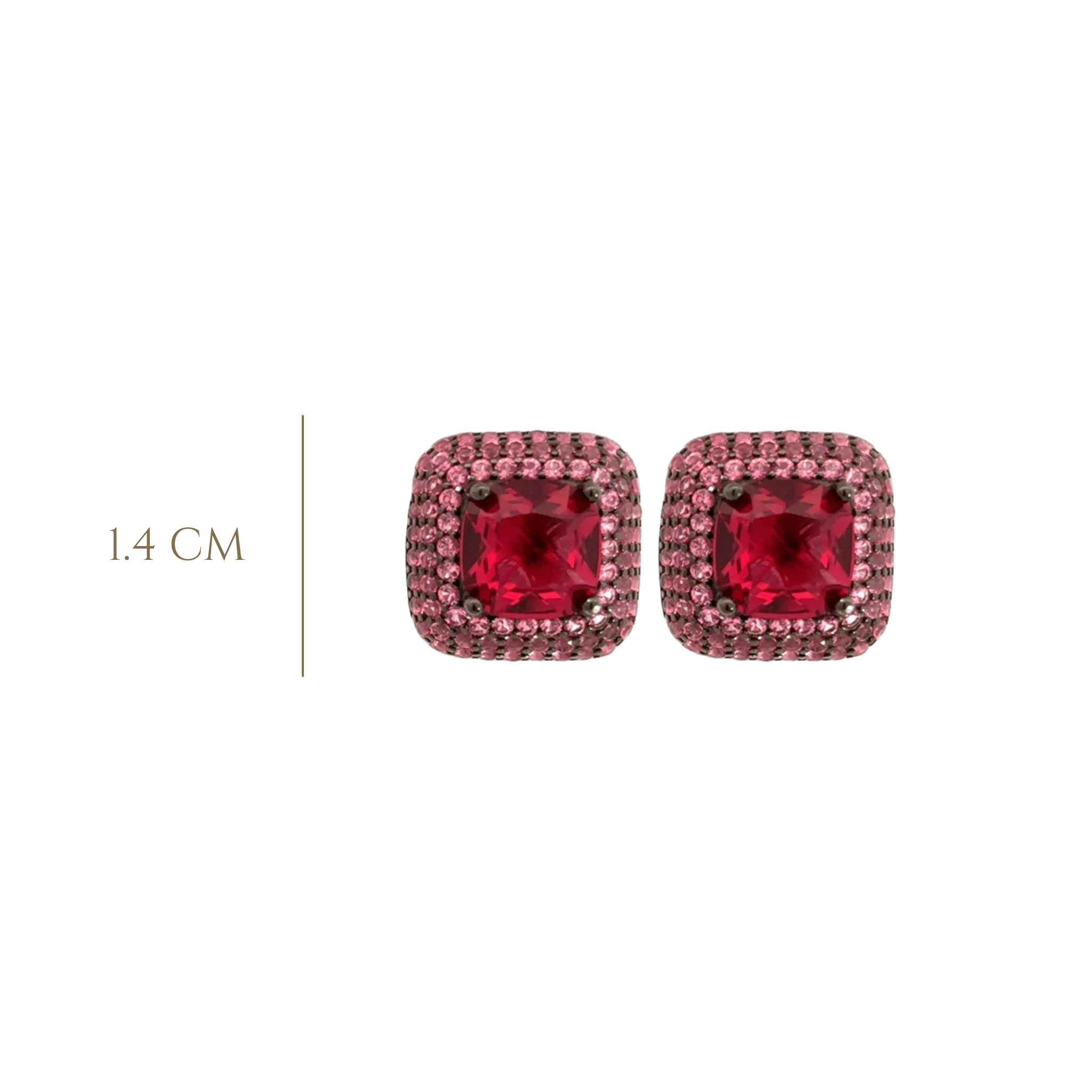925SS SQUARE AND HALO PAVE PINK CZ EARRINGS - C'SANTOS
