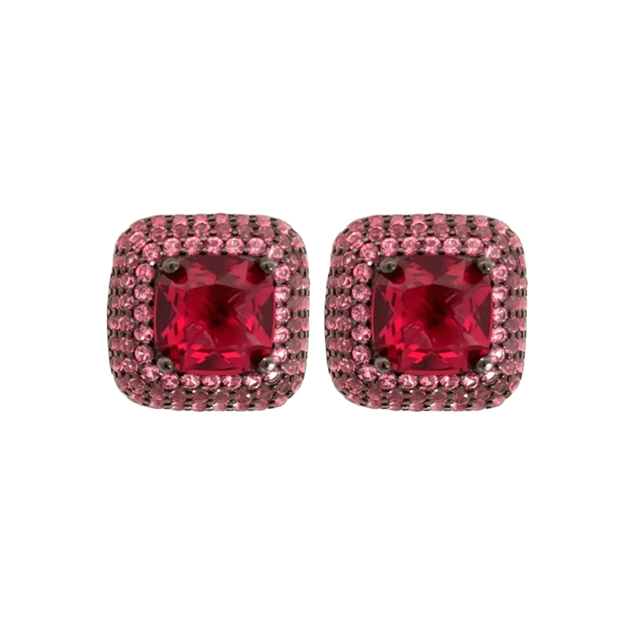 925SS SQUARE AND HALO PAVE PINK CZ EARRINGS - C'SANTOS