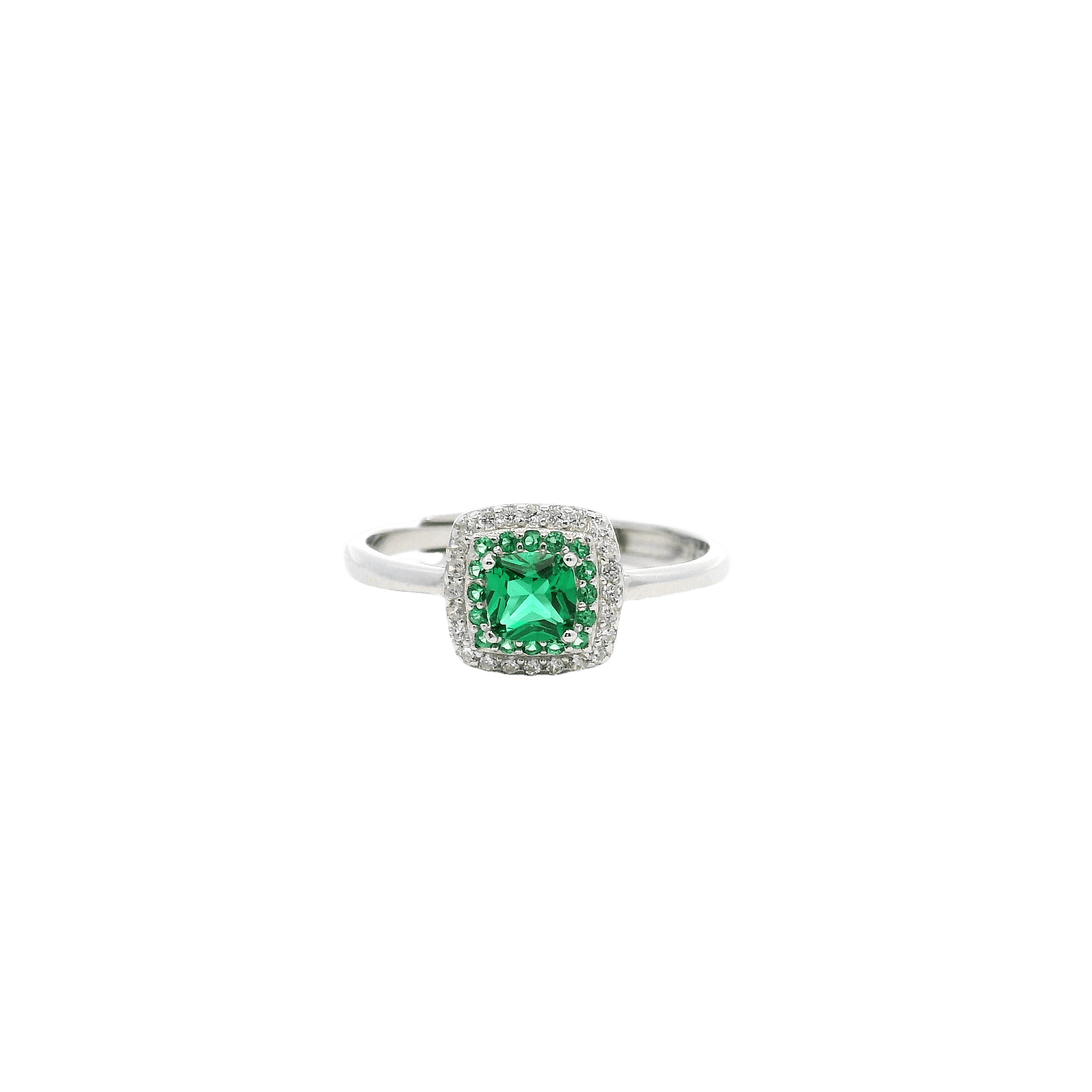 925SS SQUARE HALO CZ GREEN ADJUSTABLE RING - C'SANTOS