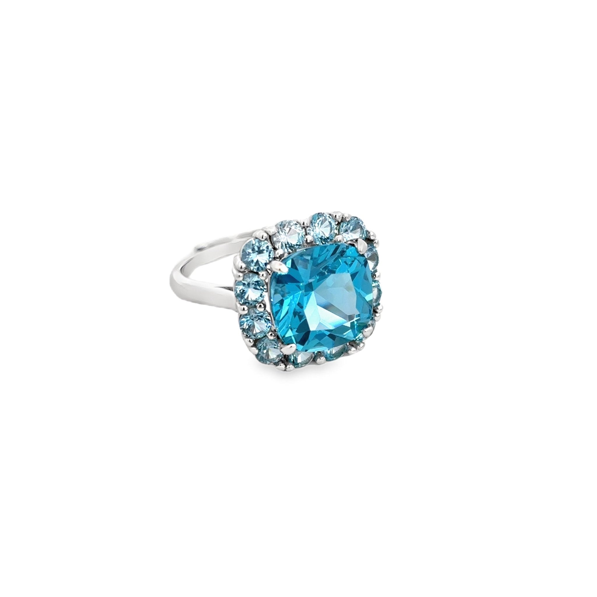 925SS SQUARE SKY BLUE HALO CZ ADJUSTABLE RING - C'SANTOS