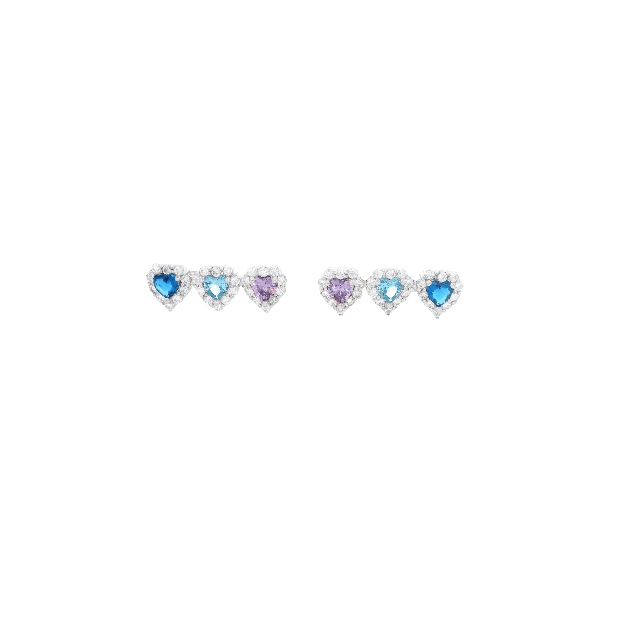 925SS TRIPLE HEART BLUE CZ EARRINGS - C'SANTOS