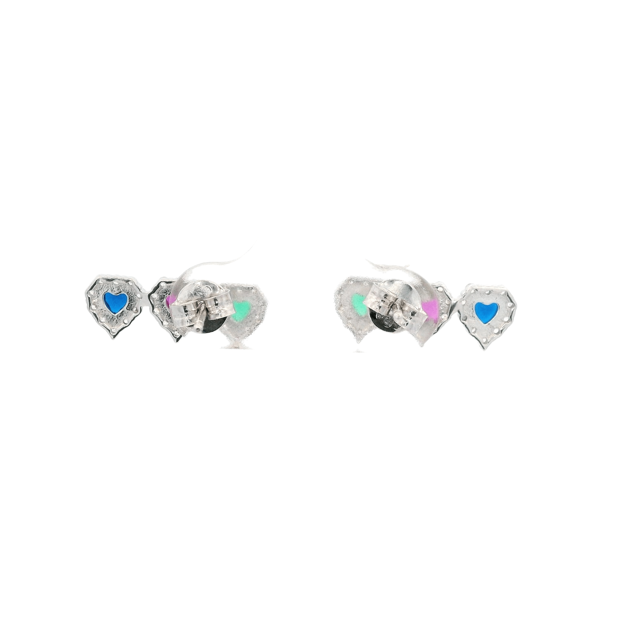 925SS TRIPLE HEART MULTICOLOR CZ EARRINGS - C'SANTOS