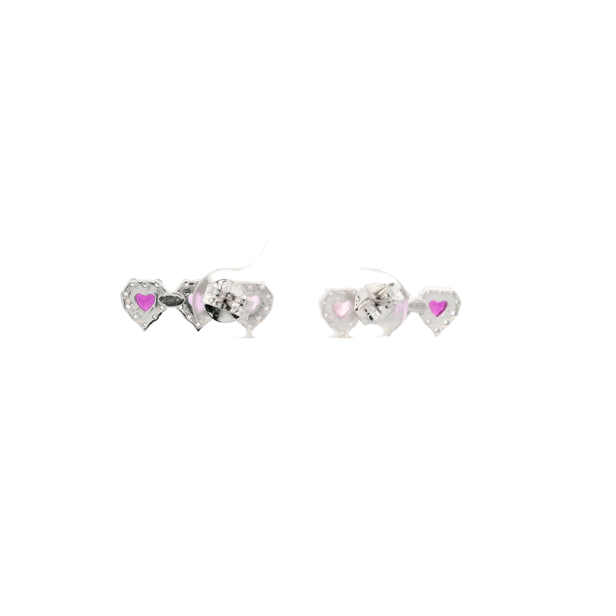 925SS TRIPLE HEART PINKISH RED CZ EARRINGS - C'SANTOS