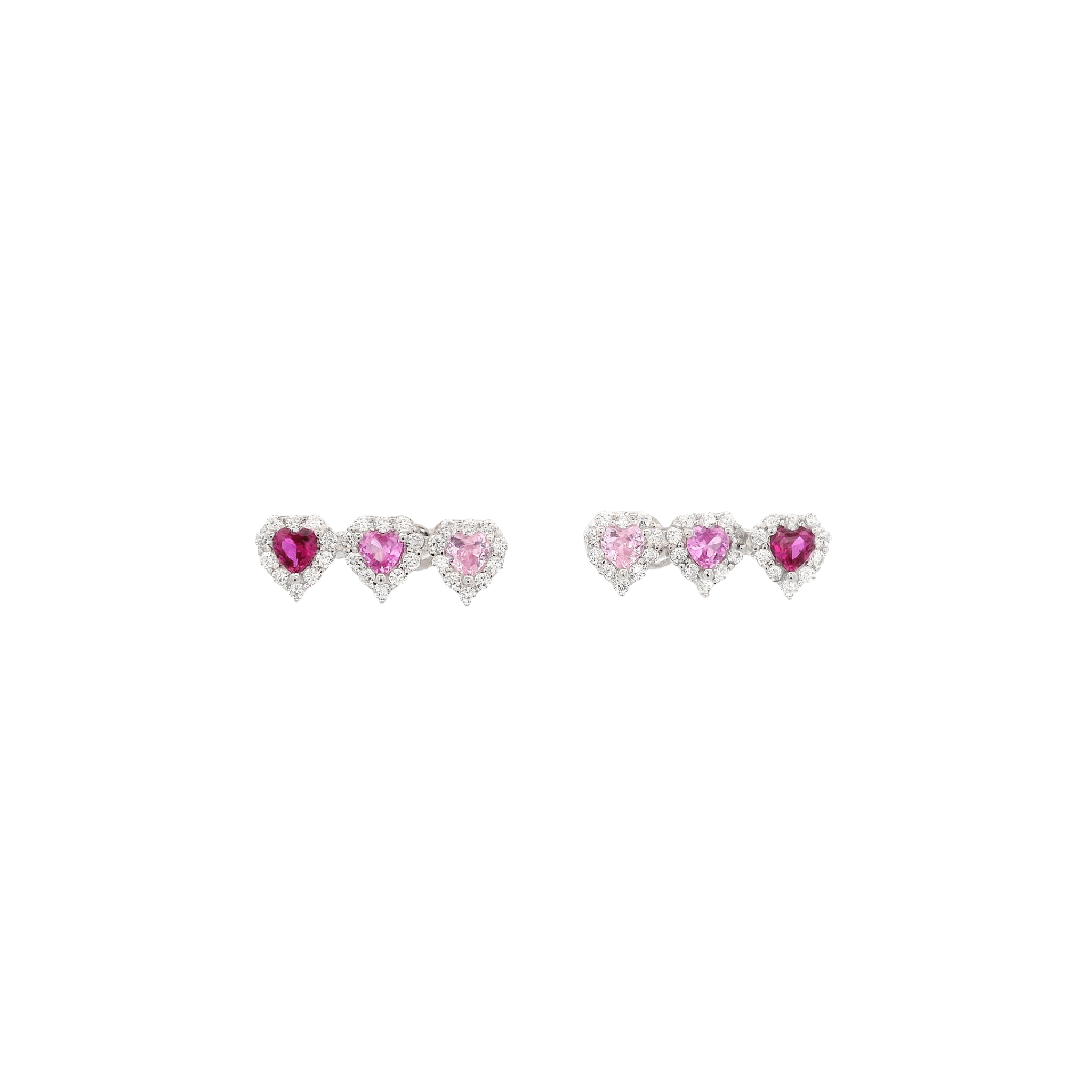 925SS TRIPLE HEART PINKISH RED CZ EARRINGS - C'SANTOS