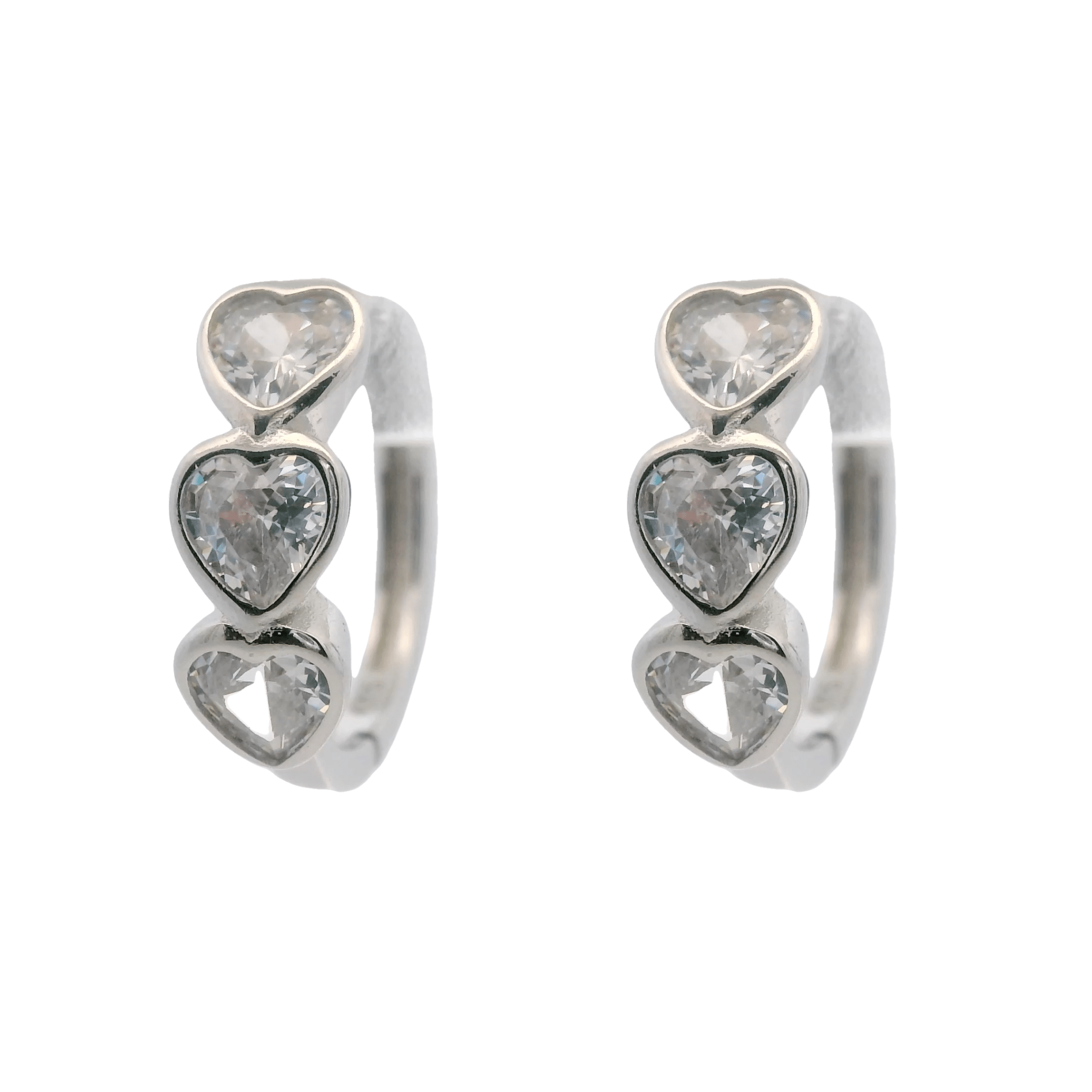 925SS TRIPLE HEART WHITE CZ HOOPS - C'SANTOS