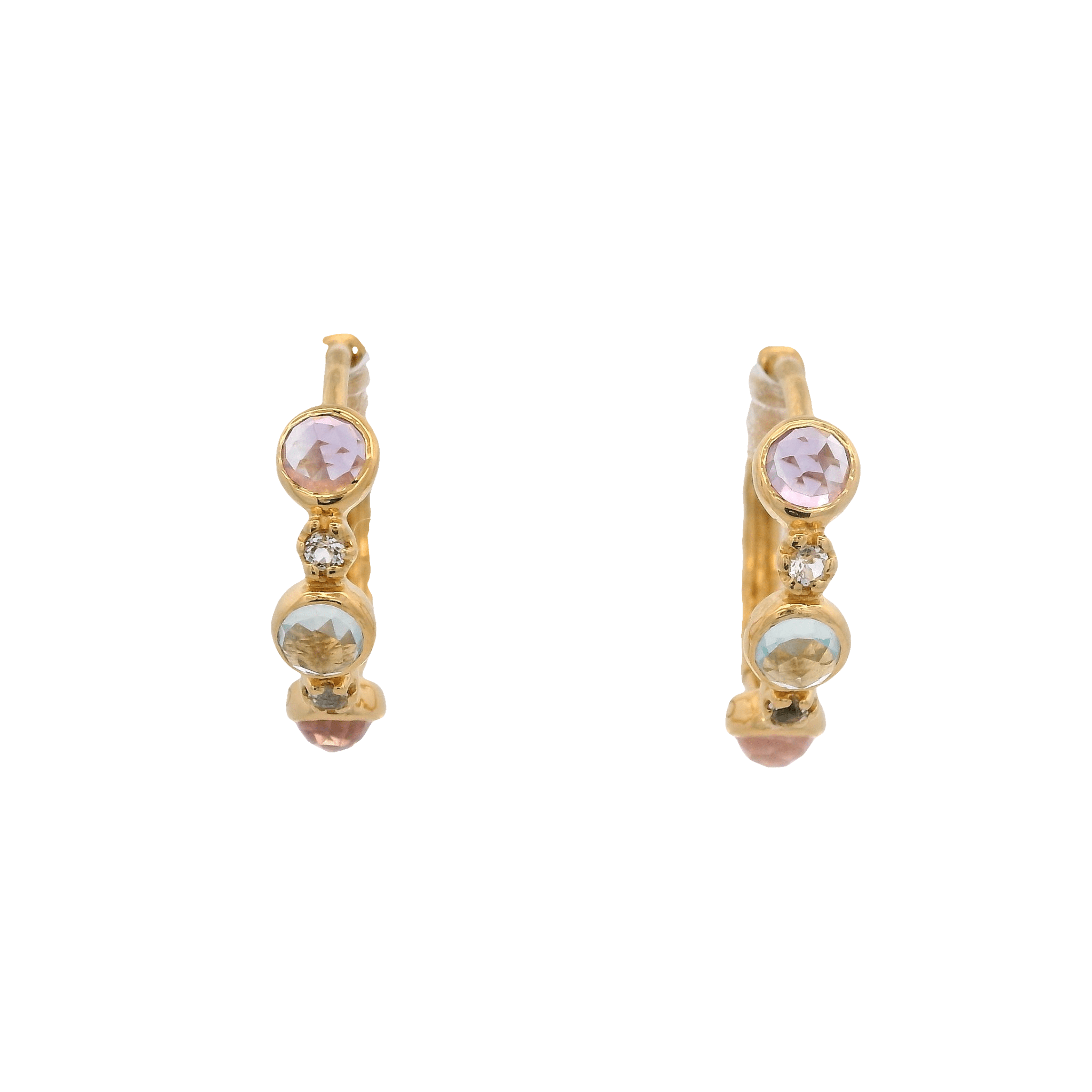 925YG 3 STONE AMETHYST TOPAZ BLUE AND TOPAZ WHITE EARRINGS - C'SANTOS