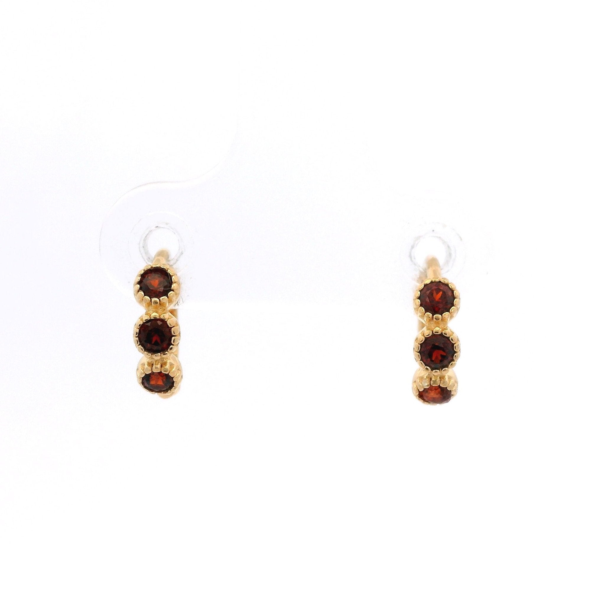 925YG 3 STONE GARNET MINI HUGGIES - C'SANTOS