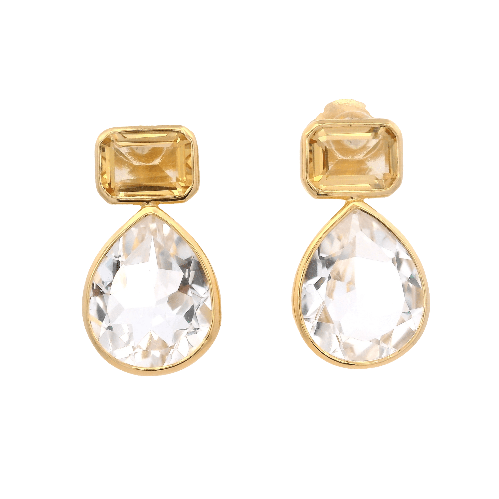 925YG BAGUETE CITRINE DROP ROCK CRYSTAL EARRINGS - C'SANTOS