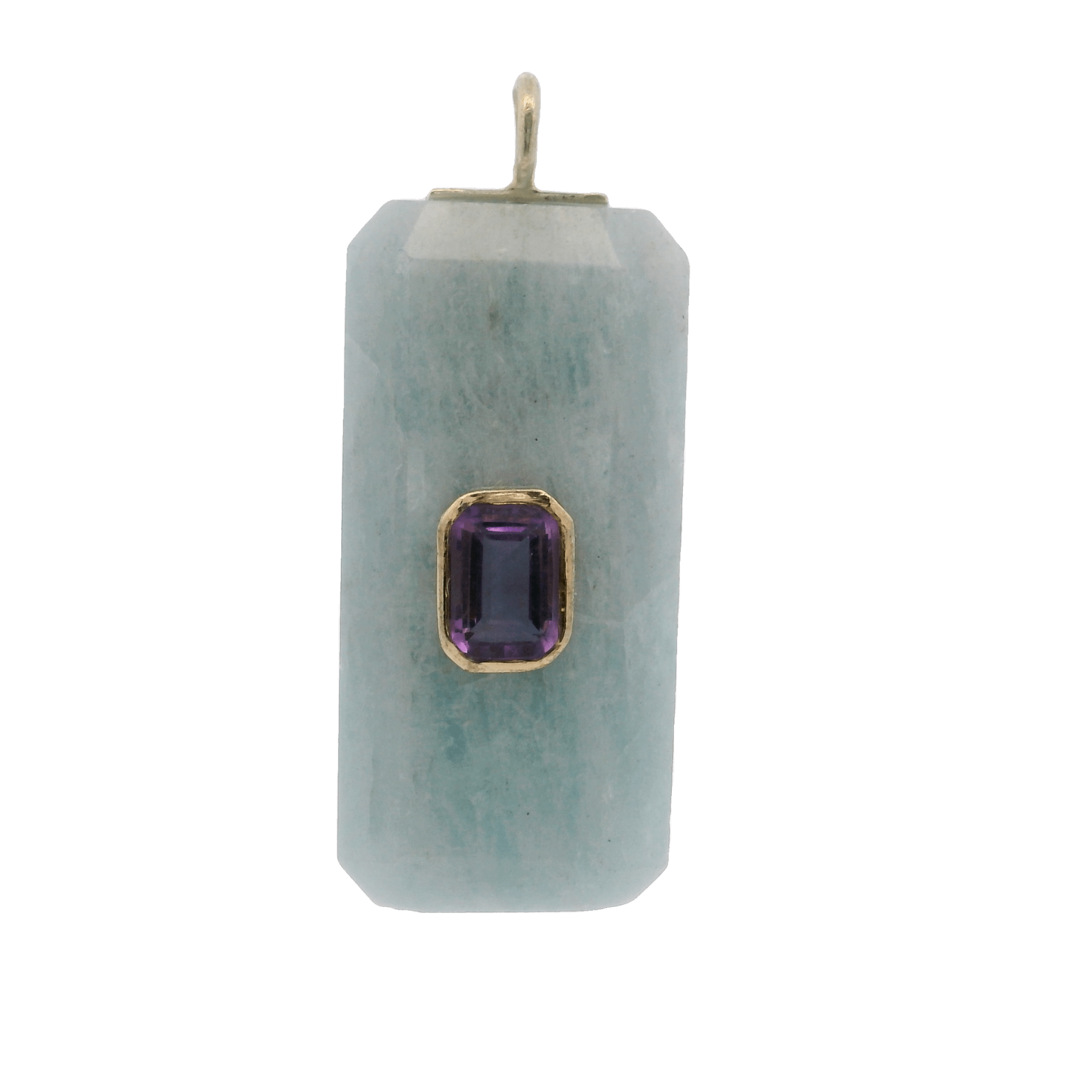925YG BAGUETTE AQUAMARINE CENTER AMETHYST CHARM - C'SANTOS