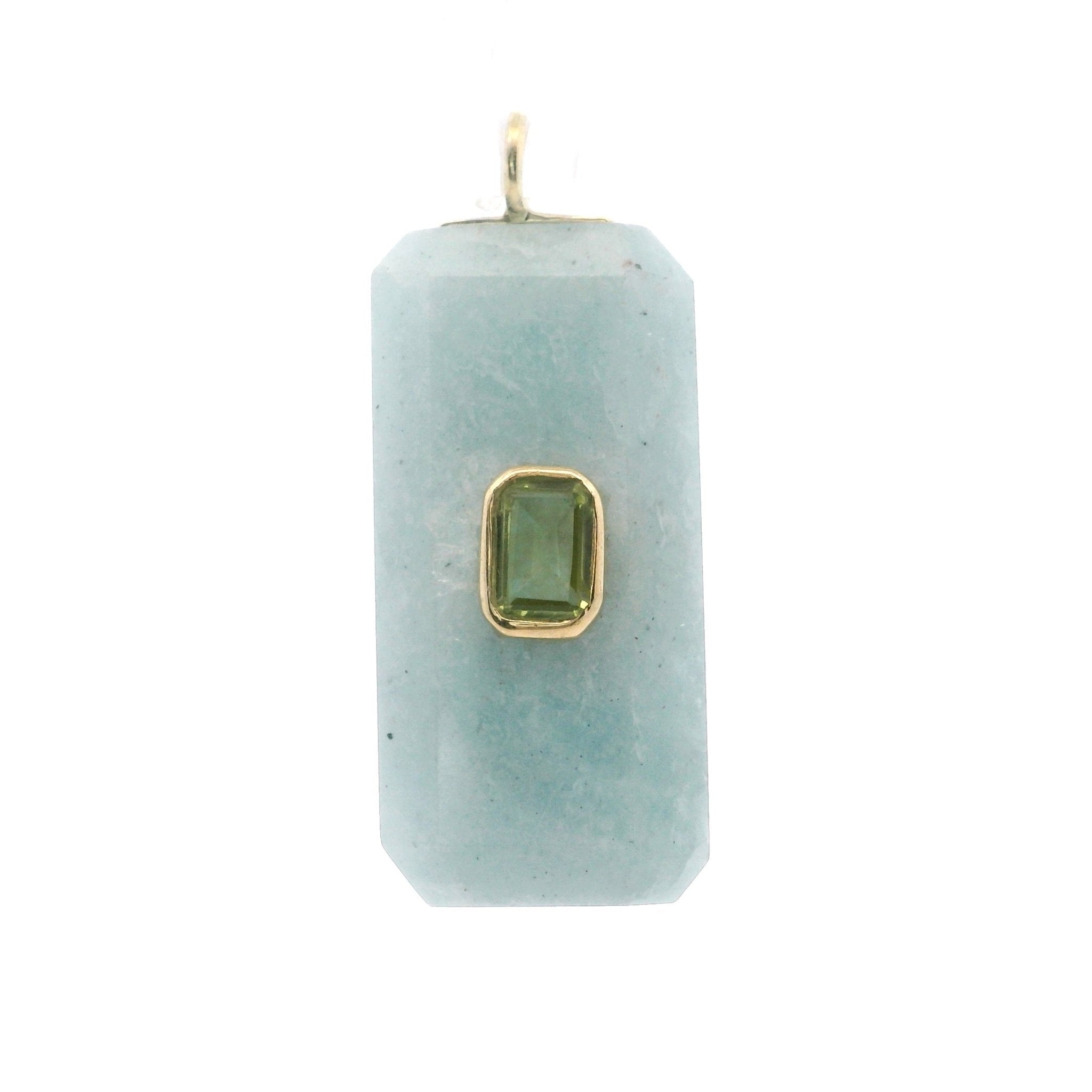 925YG BAGUETTE AQUAMARINE CENTER PERIDOT CHARM - C'SANTOS