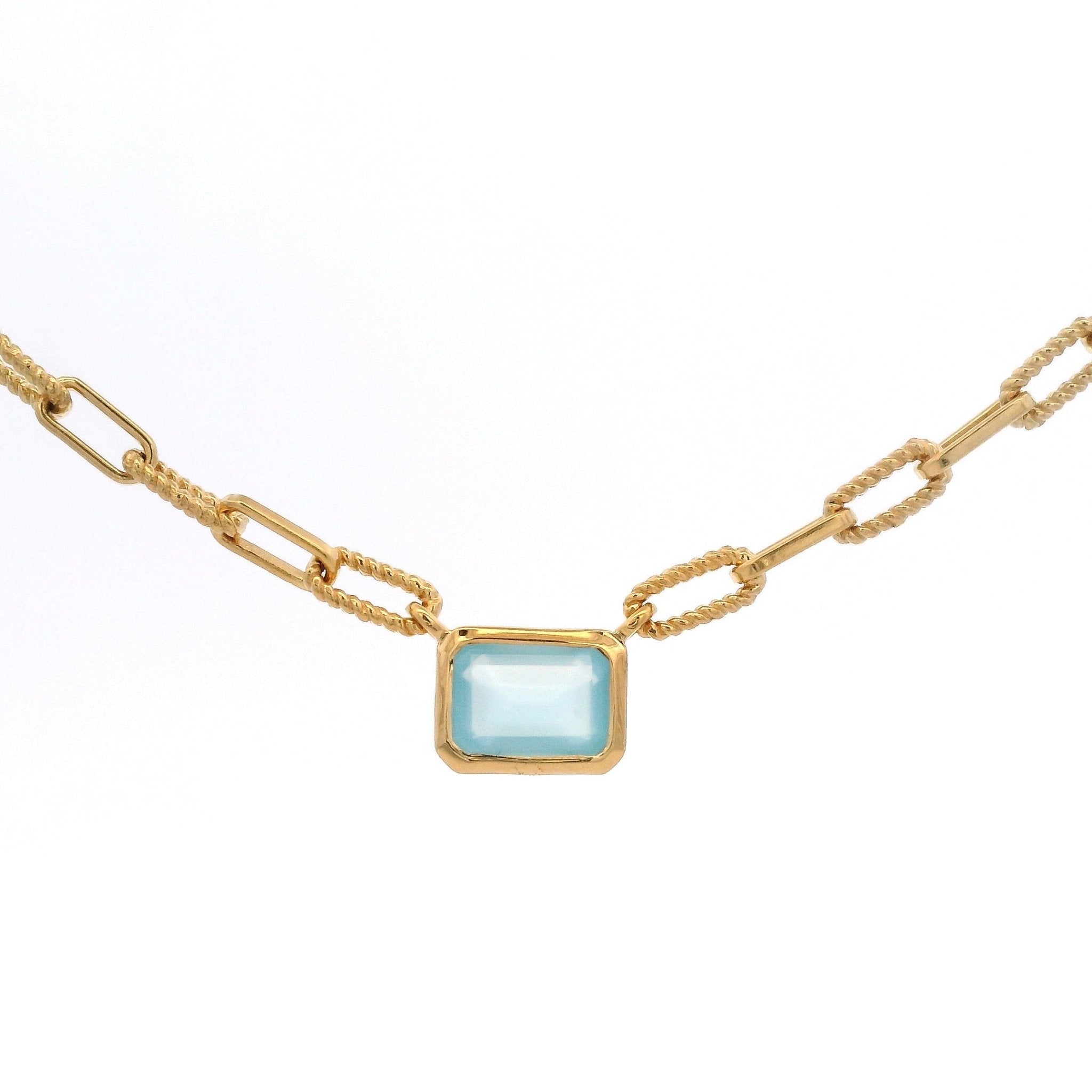 925YG BAGUETTE CHALCEDONY PAPERCLIP NECKLACE - C'SANTOS
