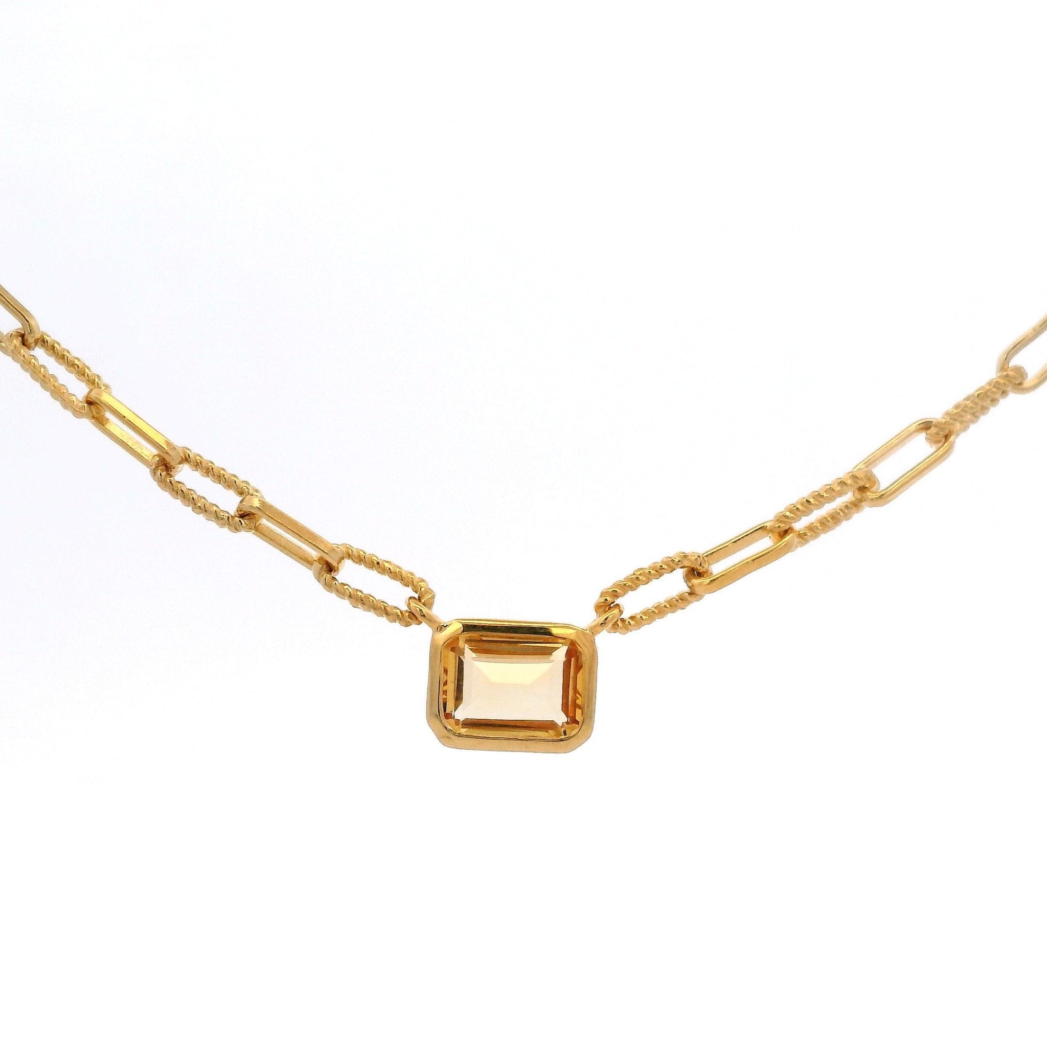 925YG BAGUETTE CITRINE PAPERCLIP NECKLACE - C'SANTOS