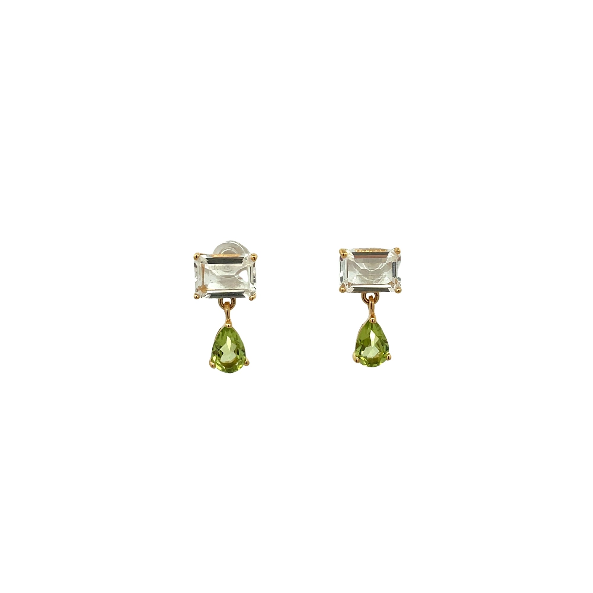 925YG BAGUETTE CRYSTAL PEAR CUT PERIDOT EARRING - C'SANTOS