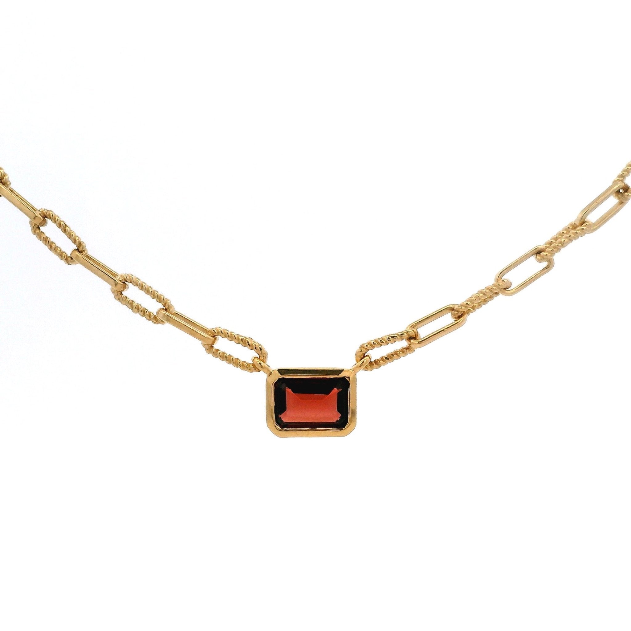 925YG BAGUETTE GARNET PAPERCLIP NECKLACE - C'SANTOS