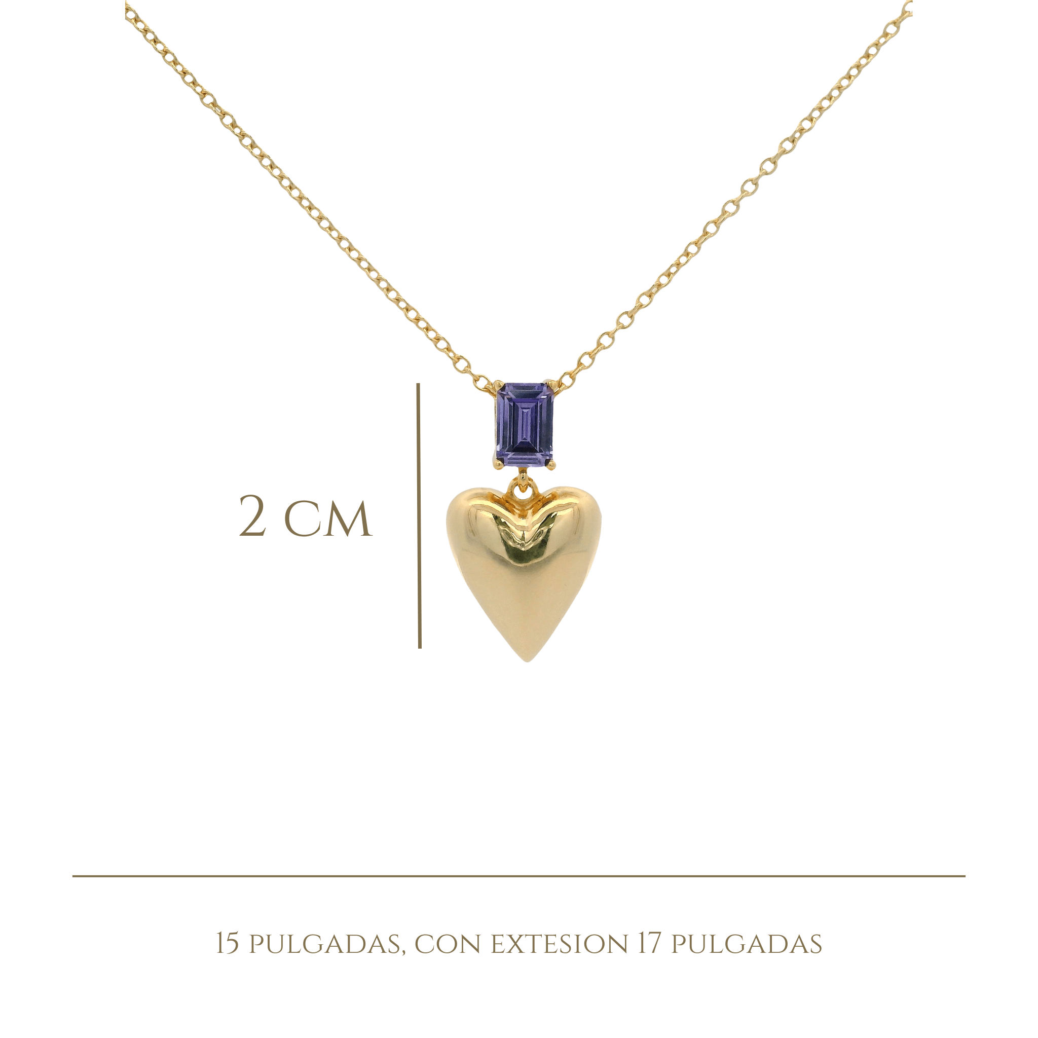 925YG BAGUETTE PURPLE WITH DOME HEART NECKLACE - C'SANTOS