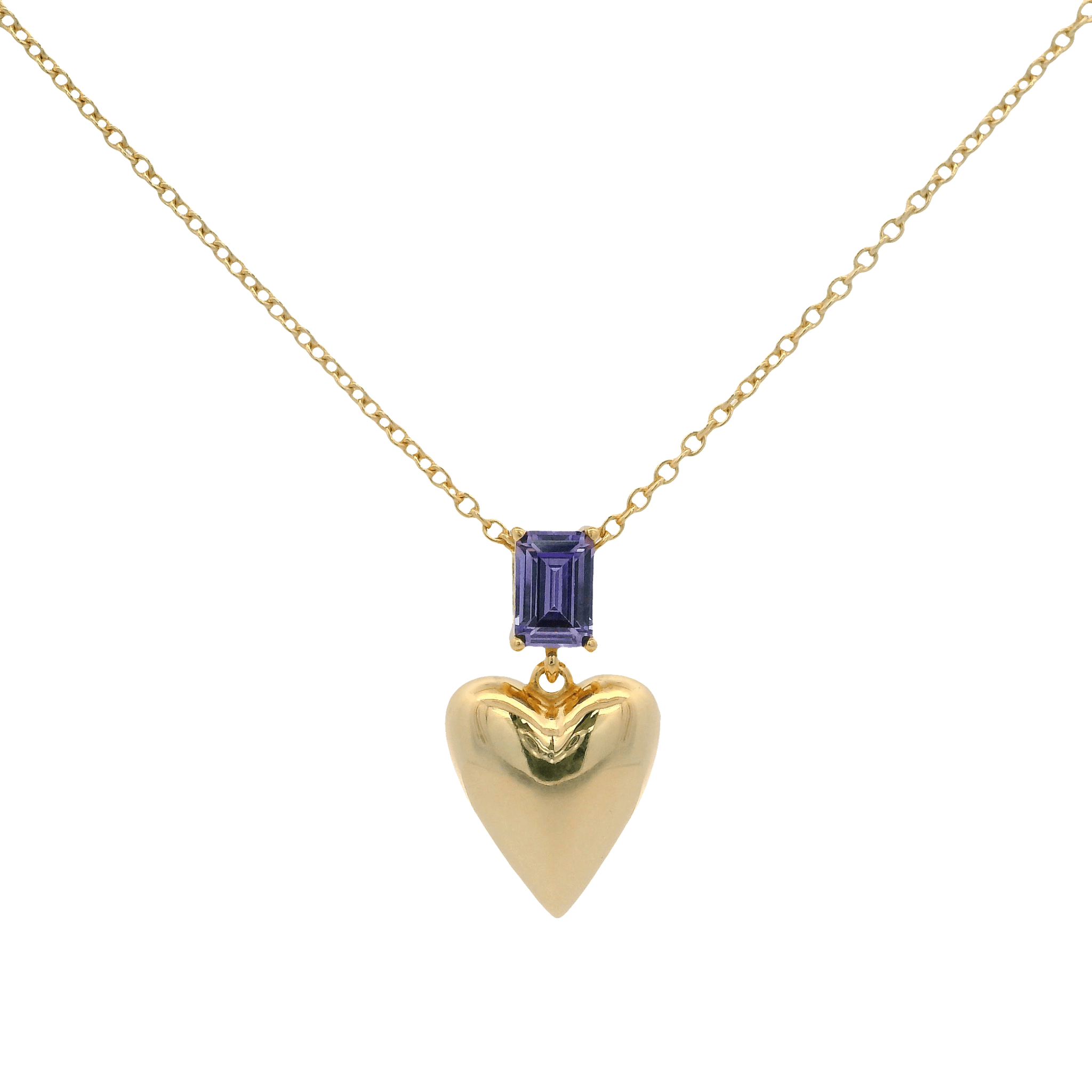 925YG BAGUETTE PURPLE WITH DOME HEART NECKLACE - C'SANTOS