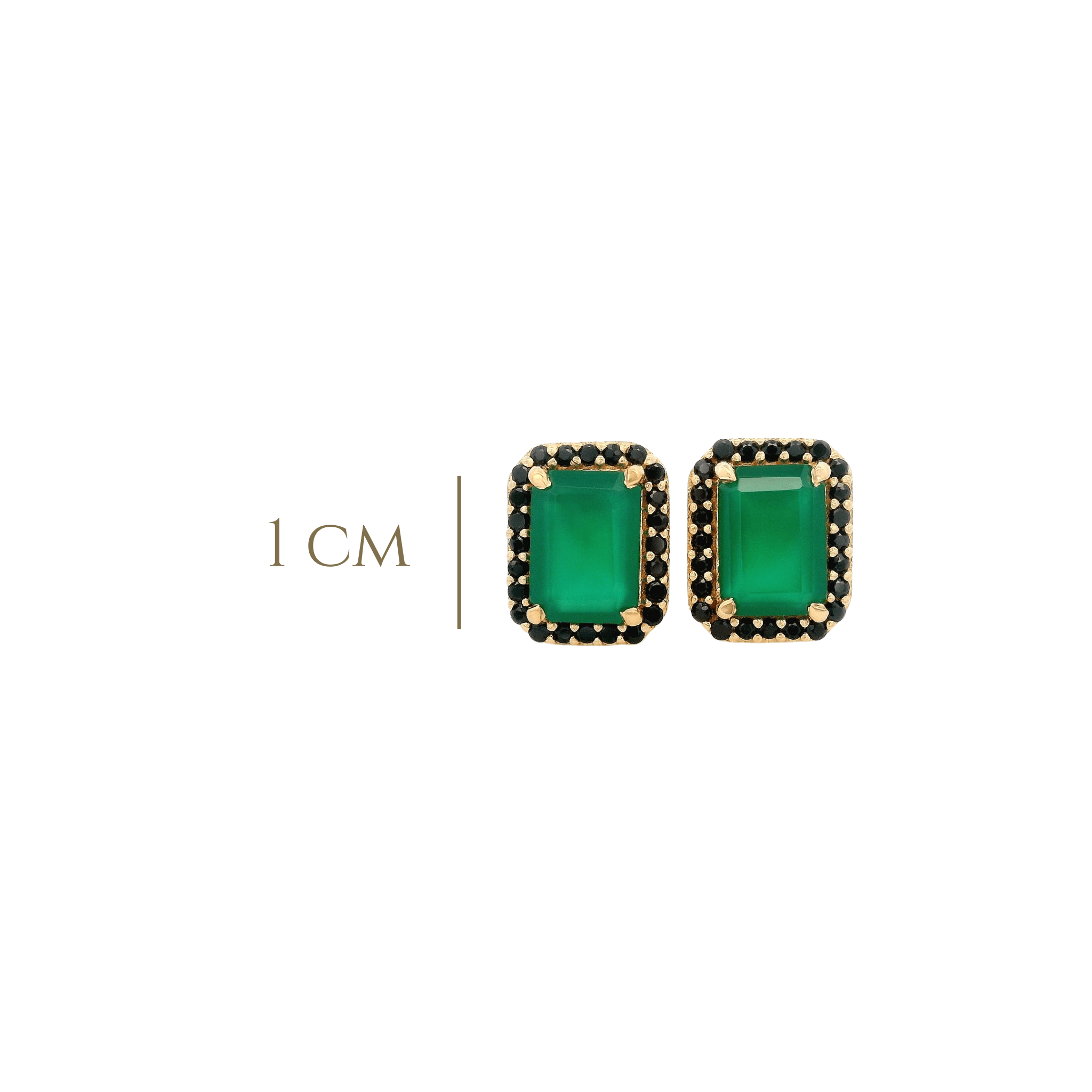 925YG BAQUETTE ONYX GREEN AROUND SPINEL BLACK EARRINGS - C'SANTOS