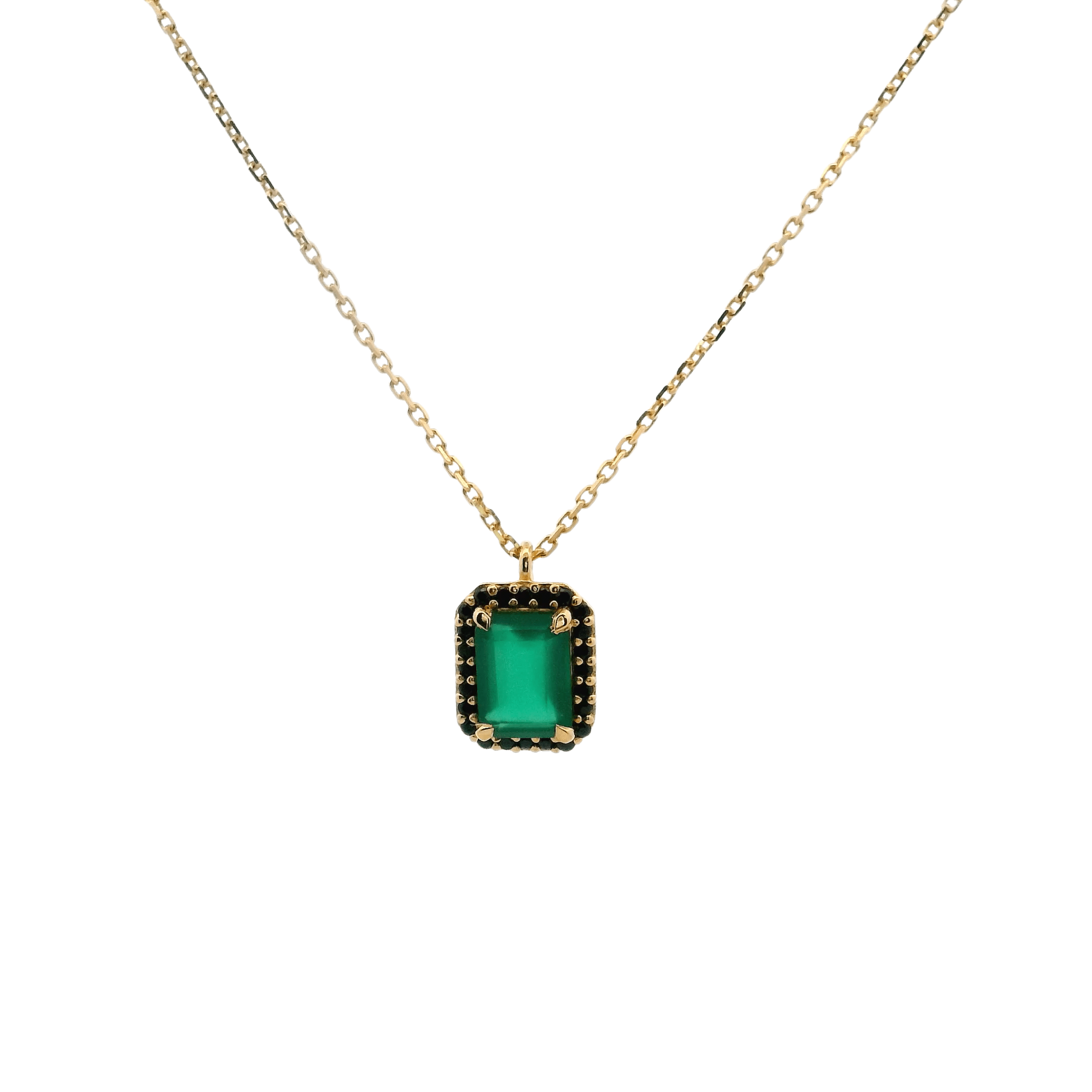 925YG BAQUETTE ONYX GREEN AROUND SPINEL BLACK NECKLACE - C'SANTOS